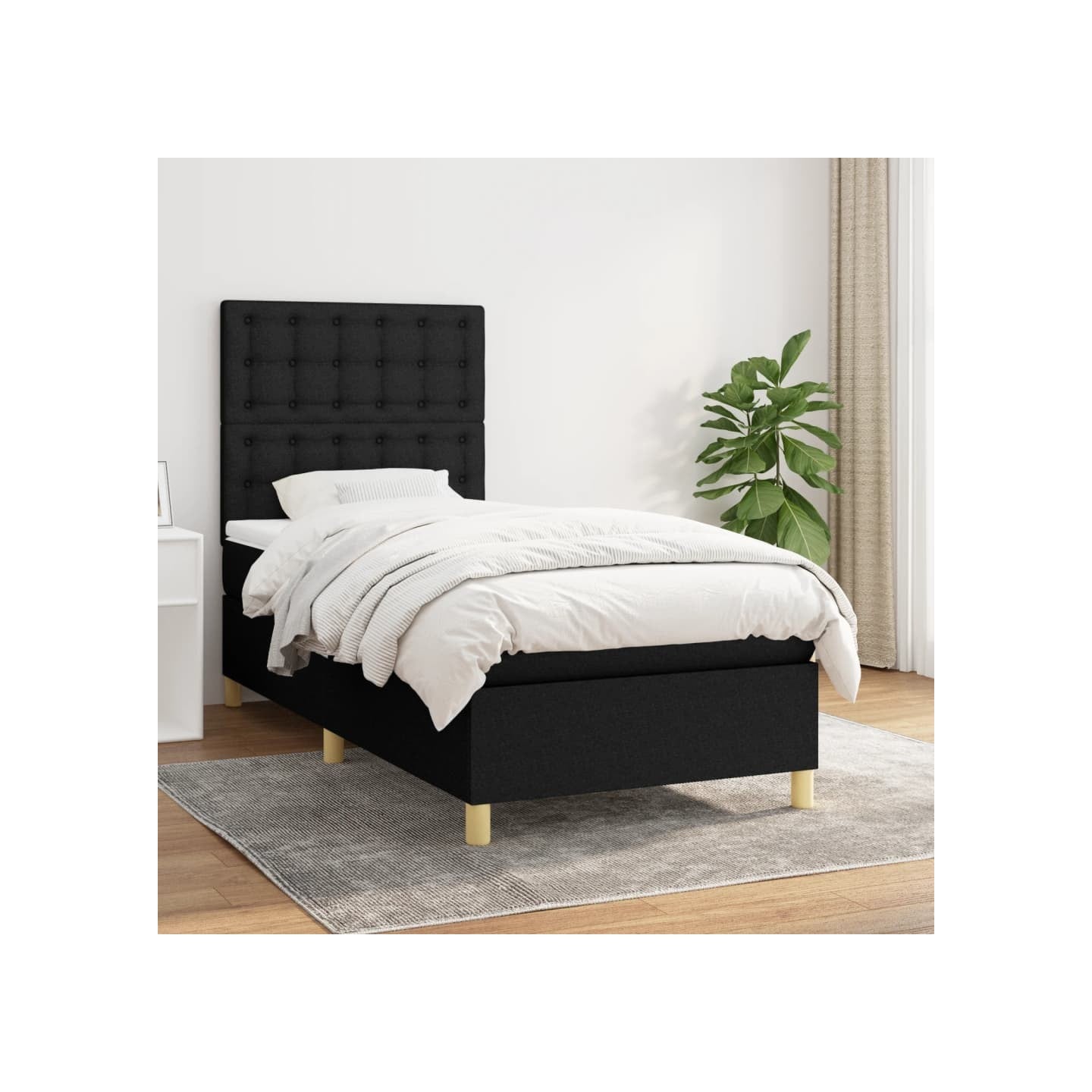 Sommier à lattes de lit et matelas Noir 80x200 cm Tissu