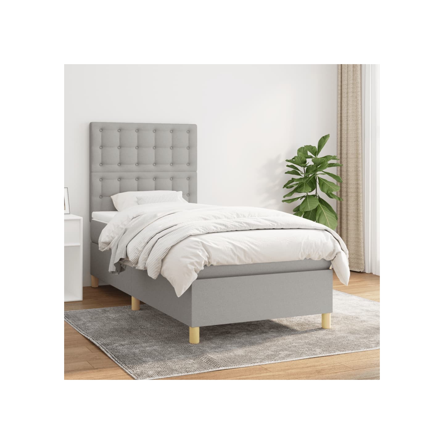 Sommier à lattes de lit avec matelas Gris clair 100x200cm Tissu