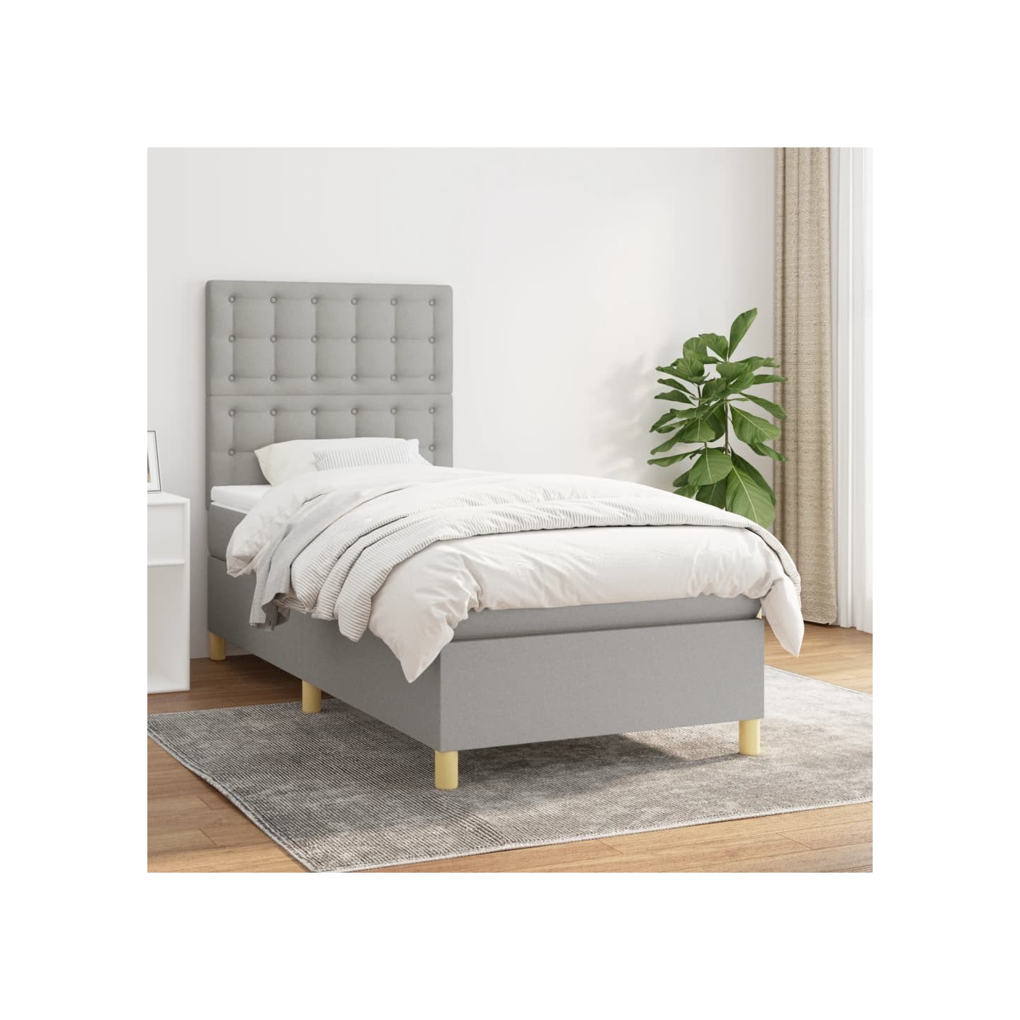 Sommier à lattes de lit avec matelas Gris clair 90x200 cm Tissu