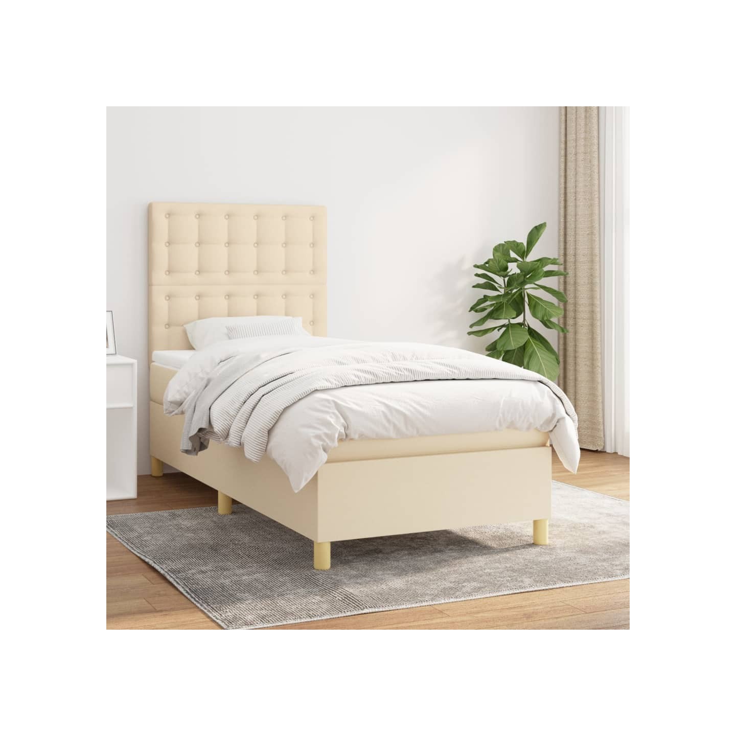 Sommier à lattes de lit avec matelas Crème 100x200 cm Tissu