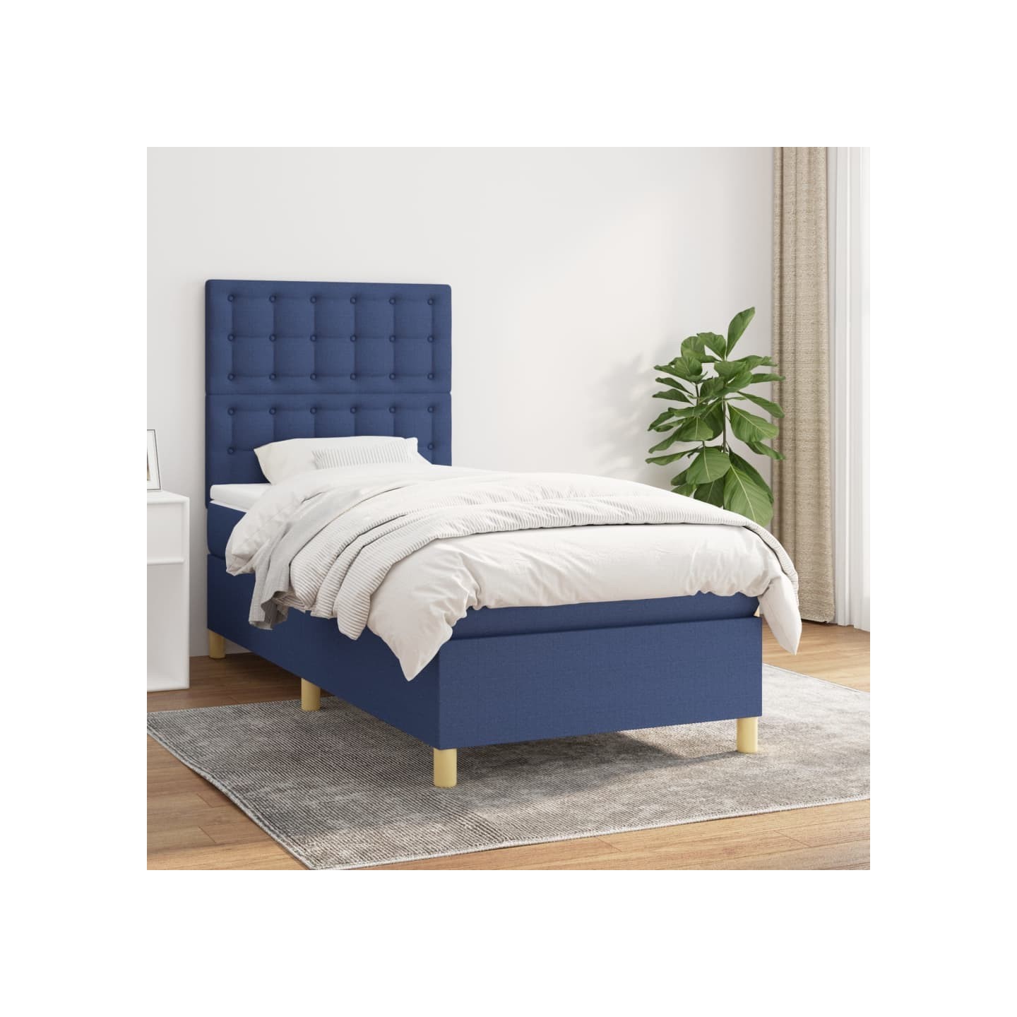 Sommier à lattes de lit avec matelas Bleu 100x200 cm Tissu