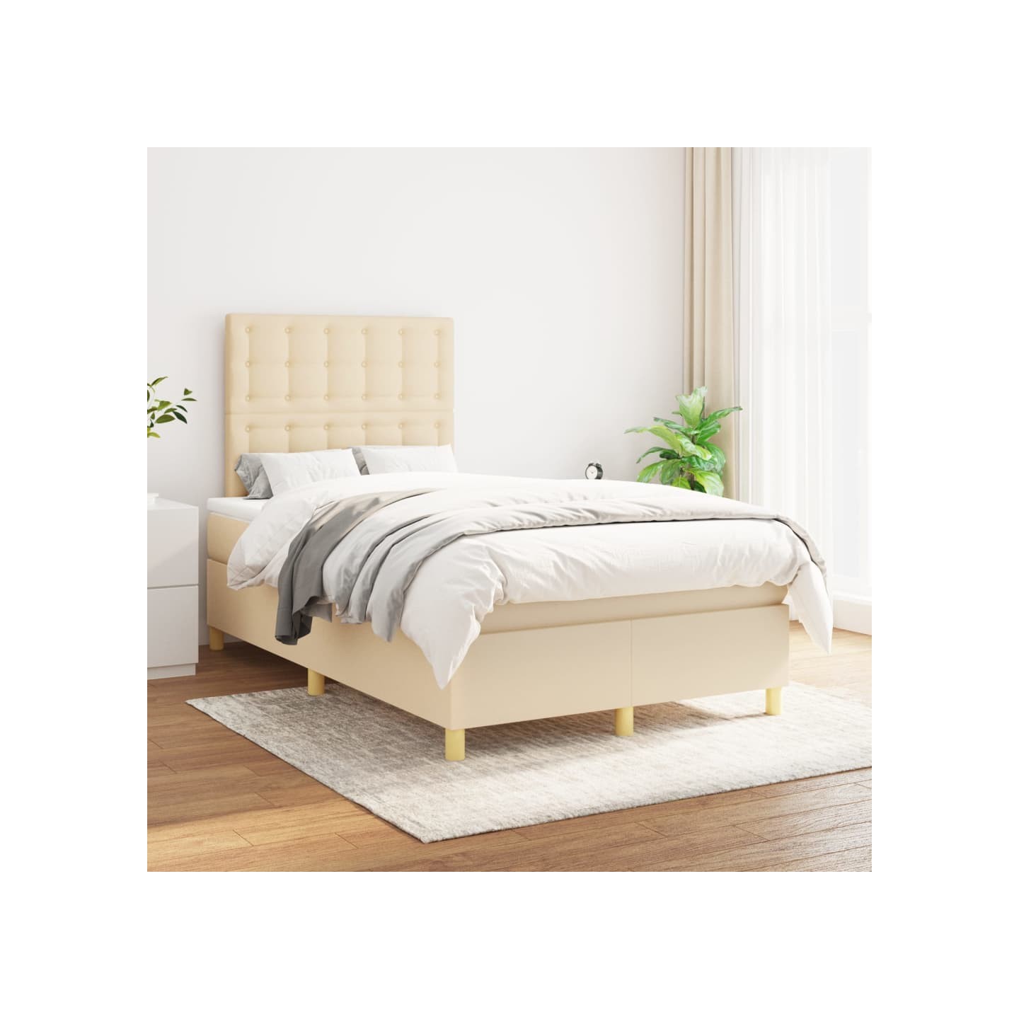 Sommier à lattes de lit avec matelas Crème 120x200 cm Tissu