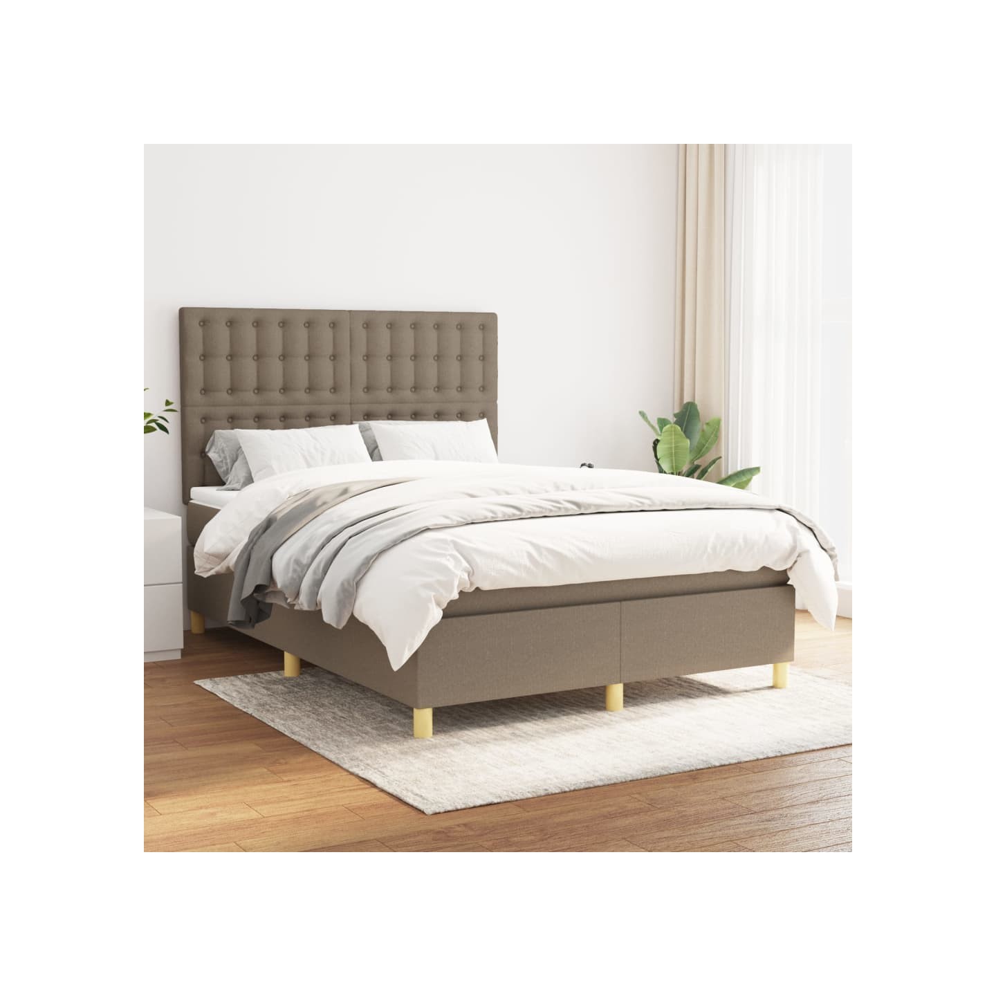 Sommier à lattes de lit avec matelas Taupe 140x190 cm Tissu
