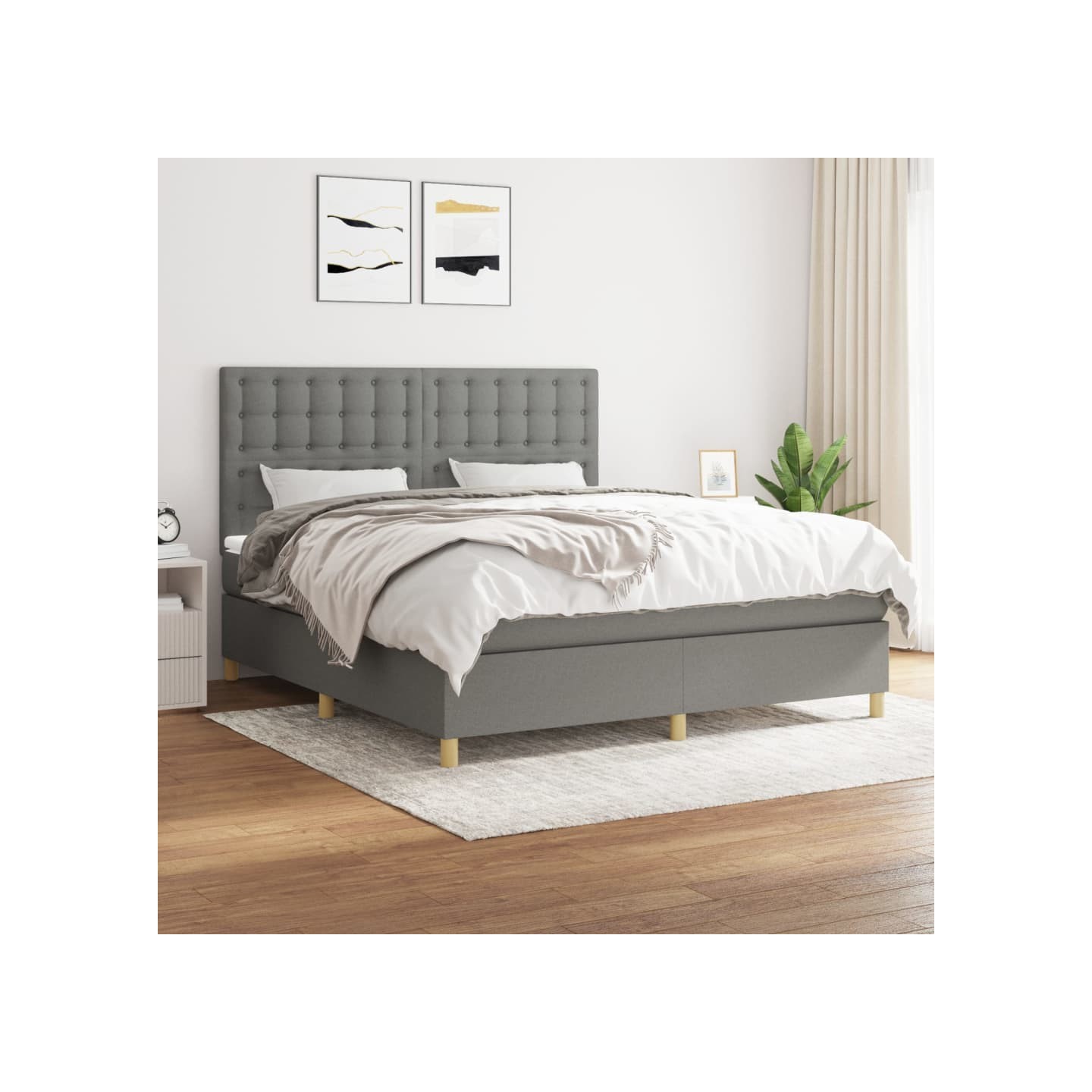 Sommier à lattes de lit avec matelas Gris foncé 180x200cm Tissu
