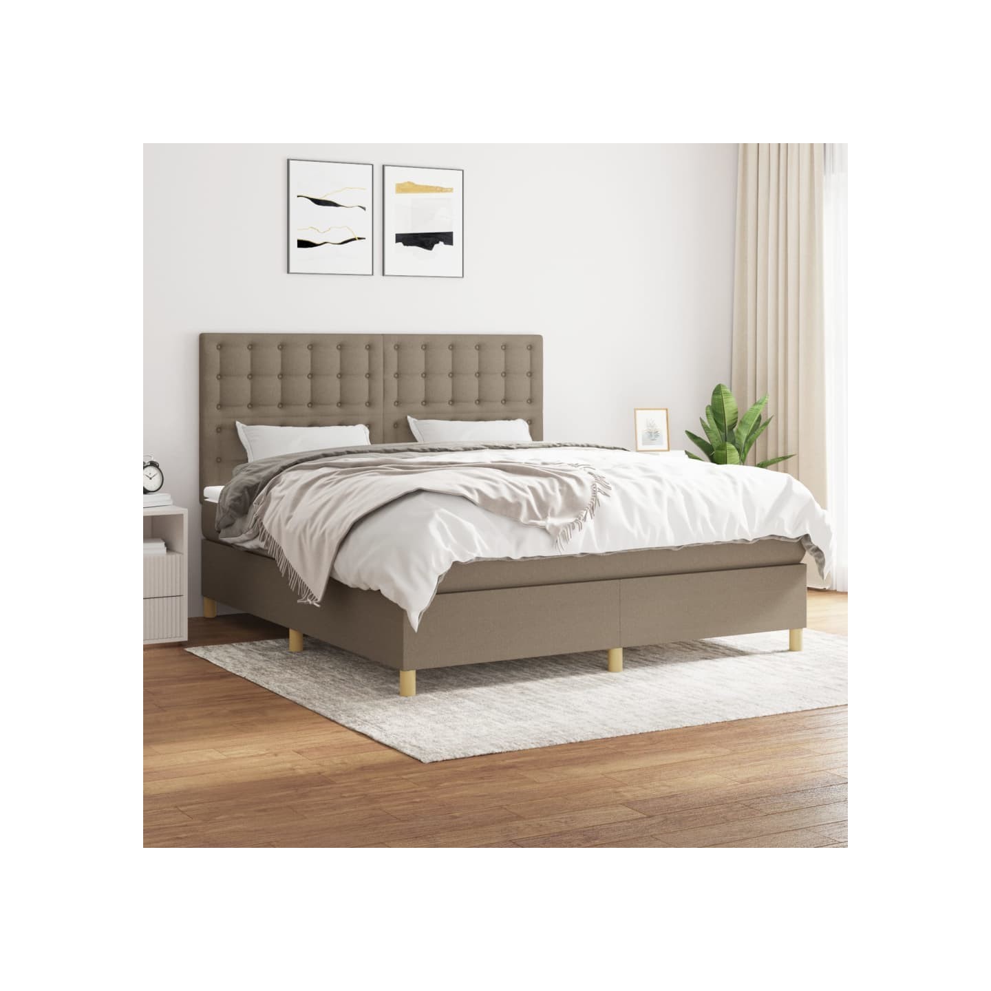 Sommier à lattes de lit avec matelas Taupe 160x200 cm Tissu