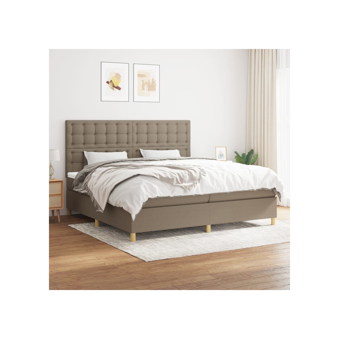 Sommier à lattes de lit avec matelas Taupe 200x200 cm Tissu