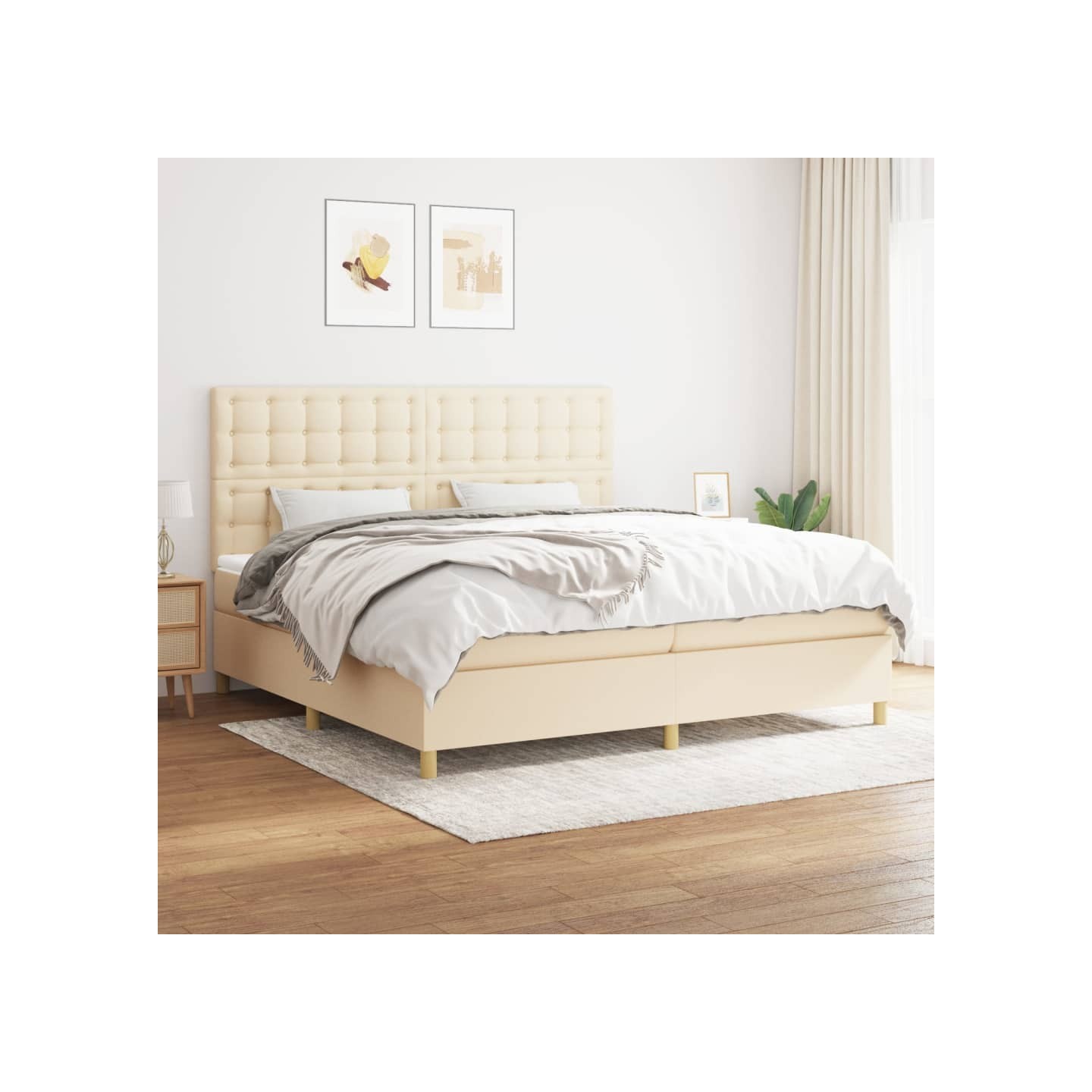 Sommier à lattes de lit avec matelas Crème 200x200 cm Tissu