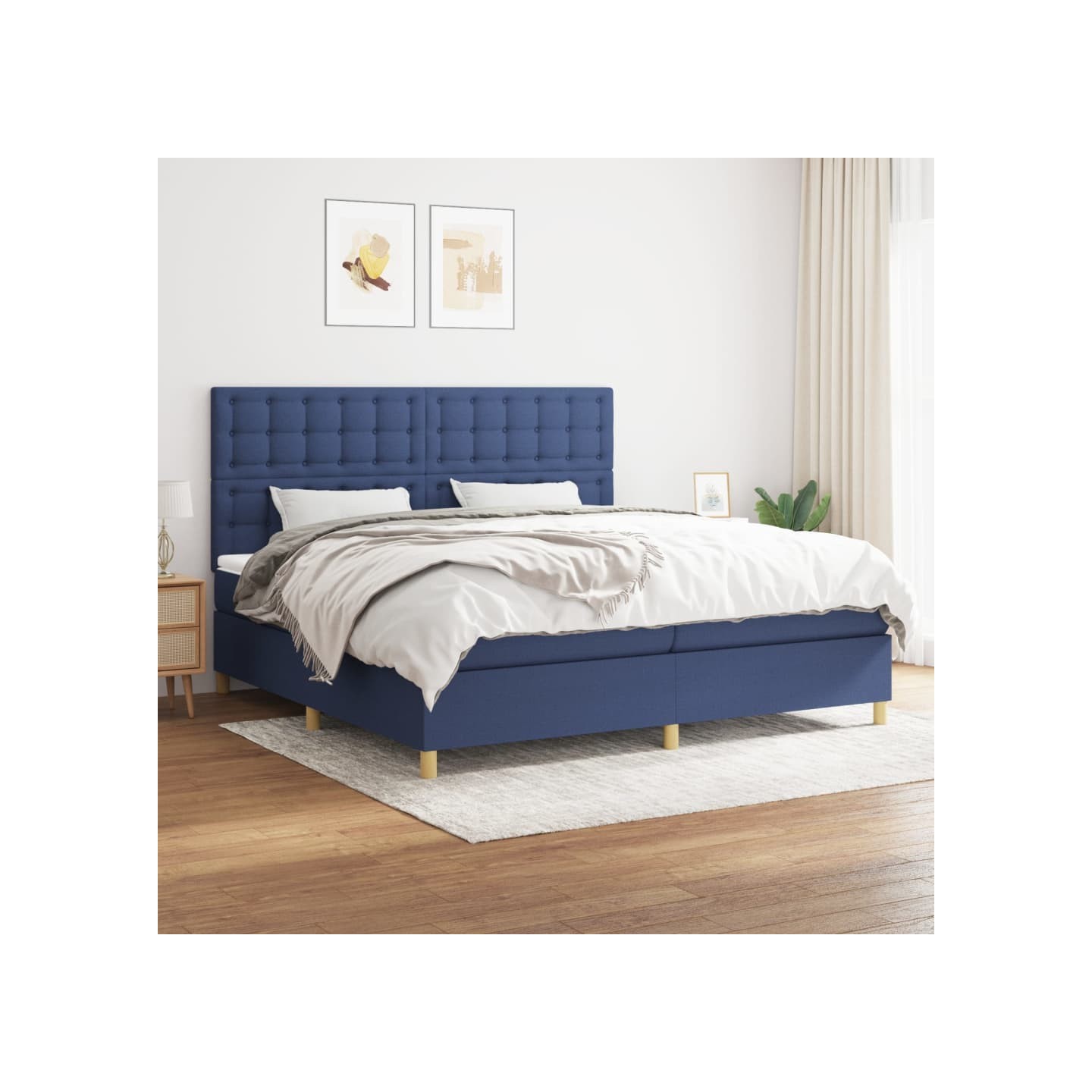 Sommier à lattes de lit avec matelas Bleu 200x200 cm Tissu
