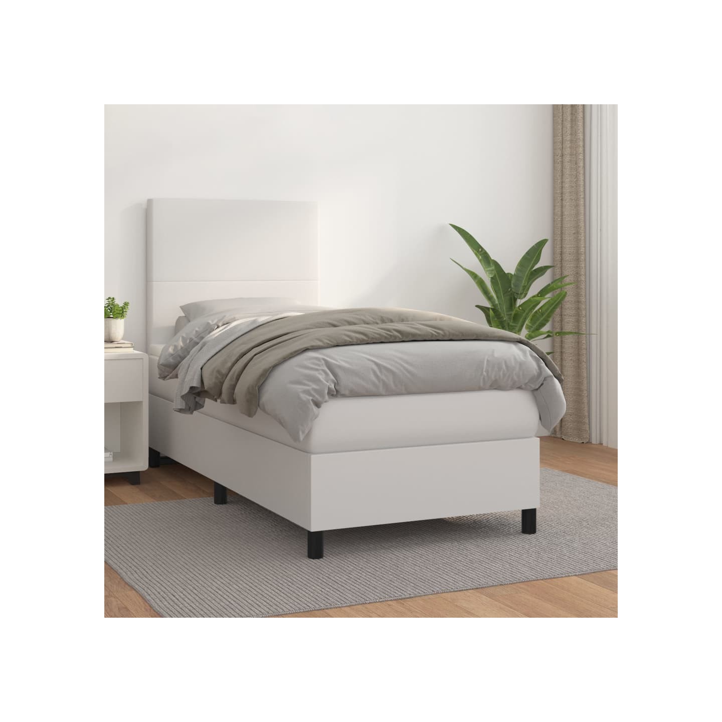 Sommier à lattes de lit avec matelas Blanc 100x200cm Similicuir