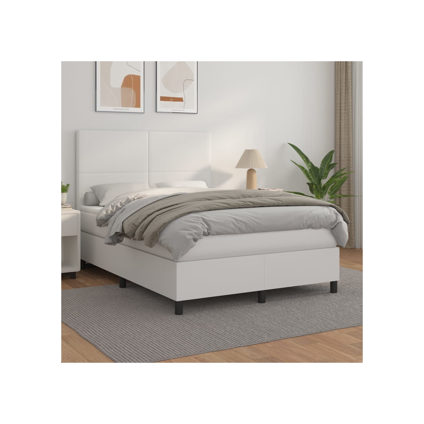 Sommier à lattes de lit avec matelas Blanc 140x190cm Similicuir