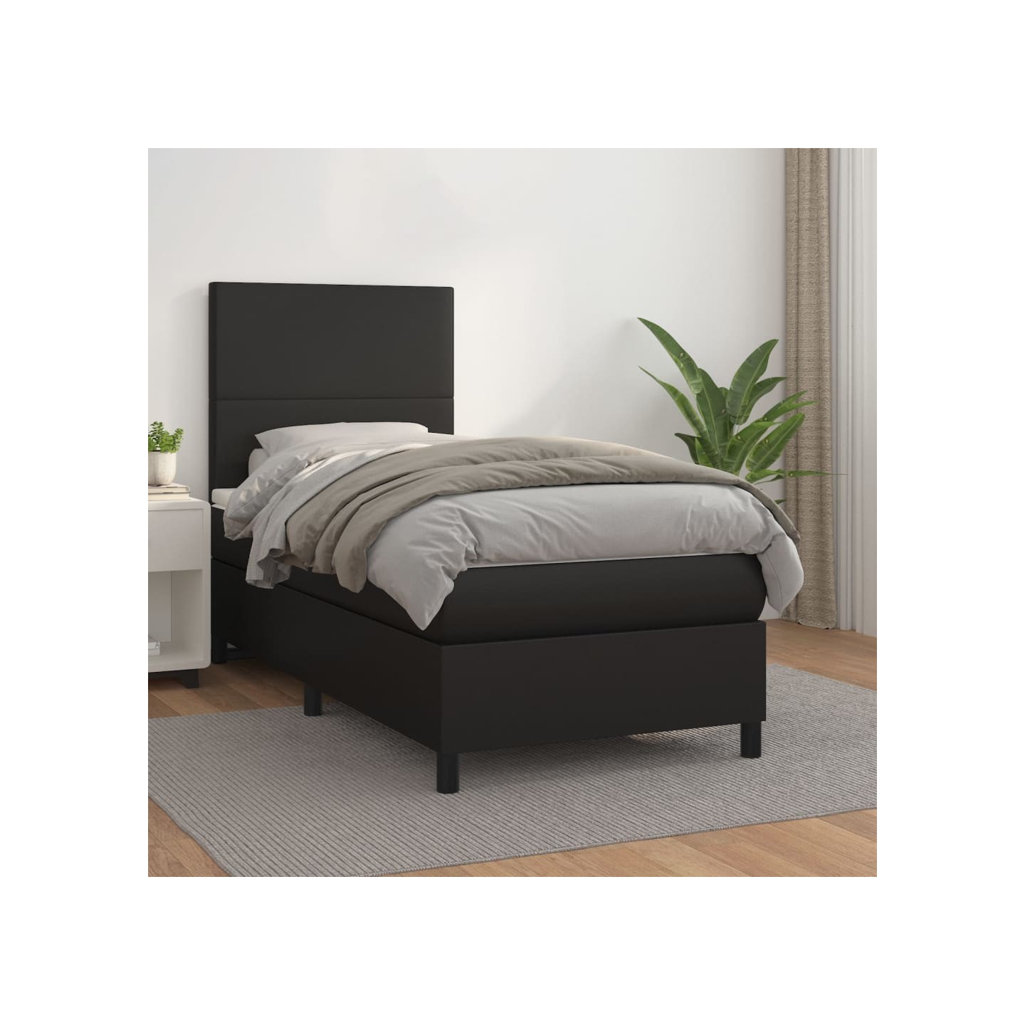 Sommier à lattes de lit avec matelas Noir 90x200 cm Similicuir