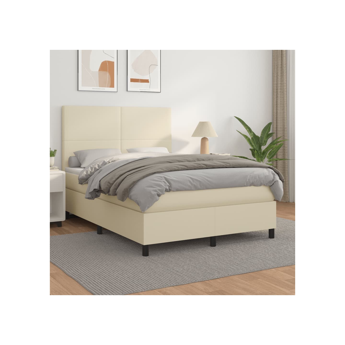 Sommier à lattes de lit avec matelas Crème 140x190cm Similicuir