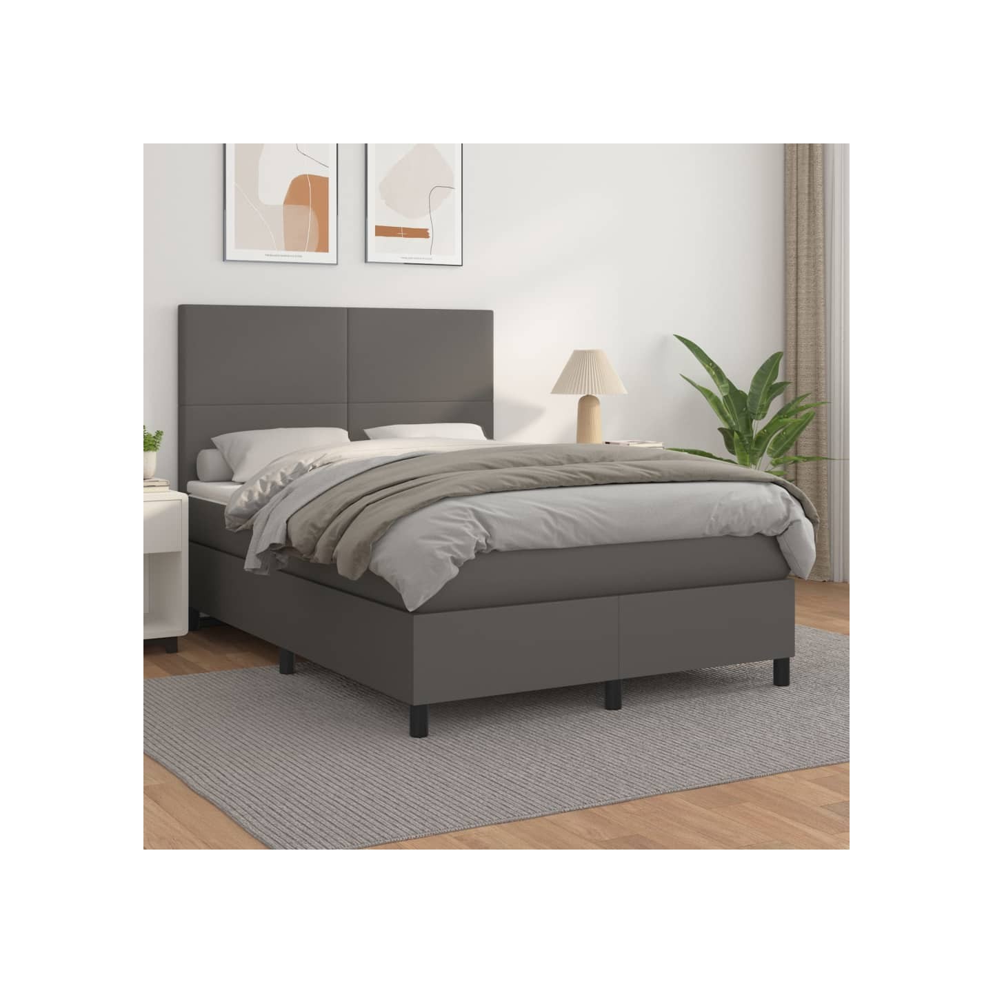 Sommier à lattes de lit avec matelas Gris 140x190 cm Similicuir