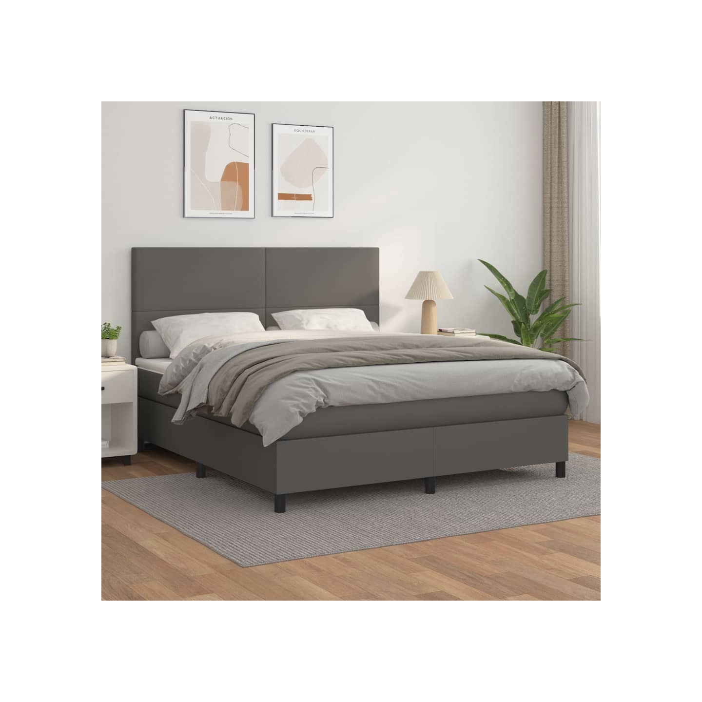 Sommier à lattes de lit avec matelas Gris 160x200 cm Similicuir