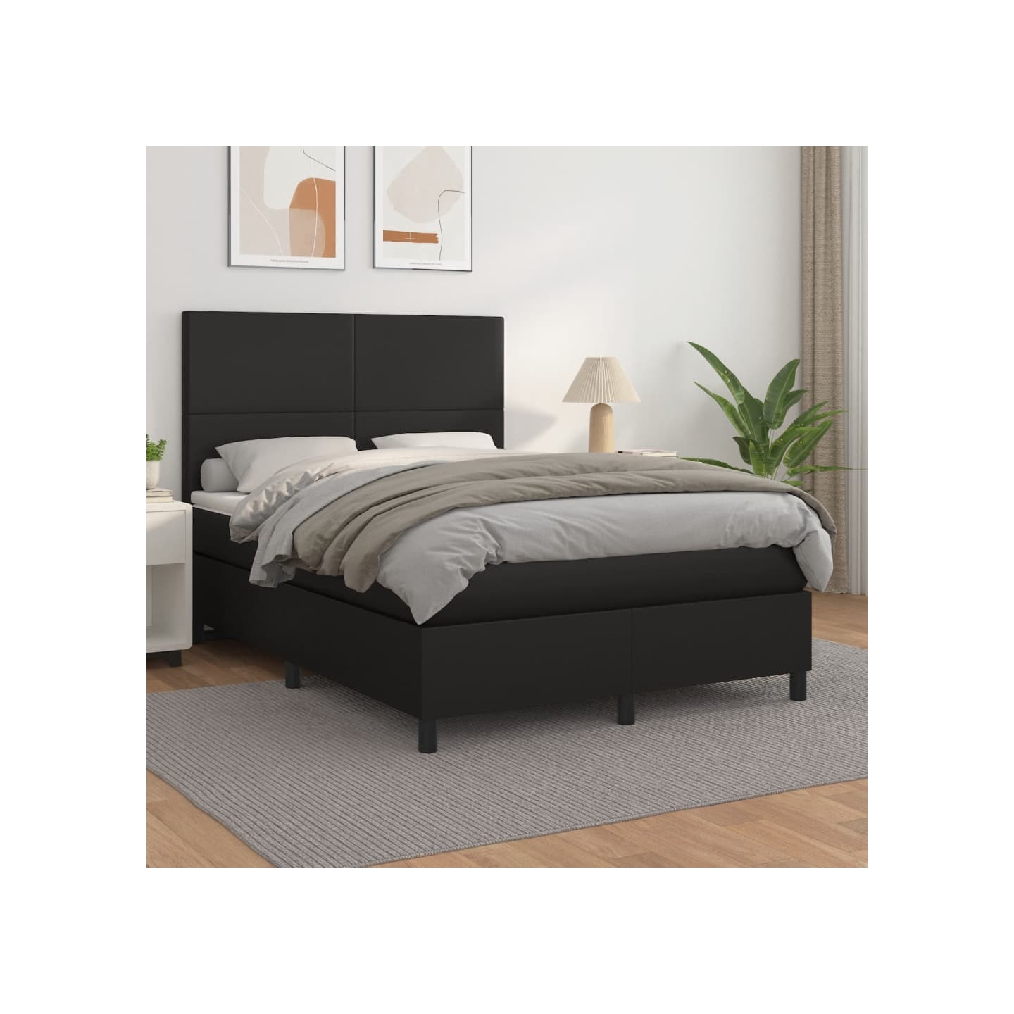 Sommier à lattes de lit avec matelas Noir 140x190 cm Similicuir