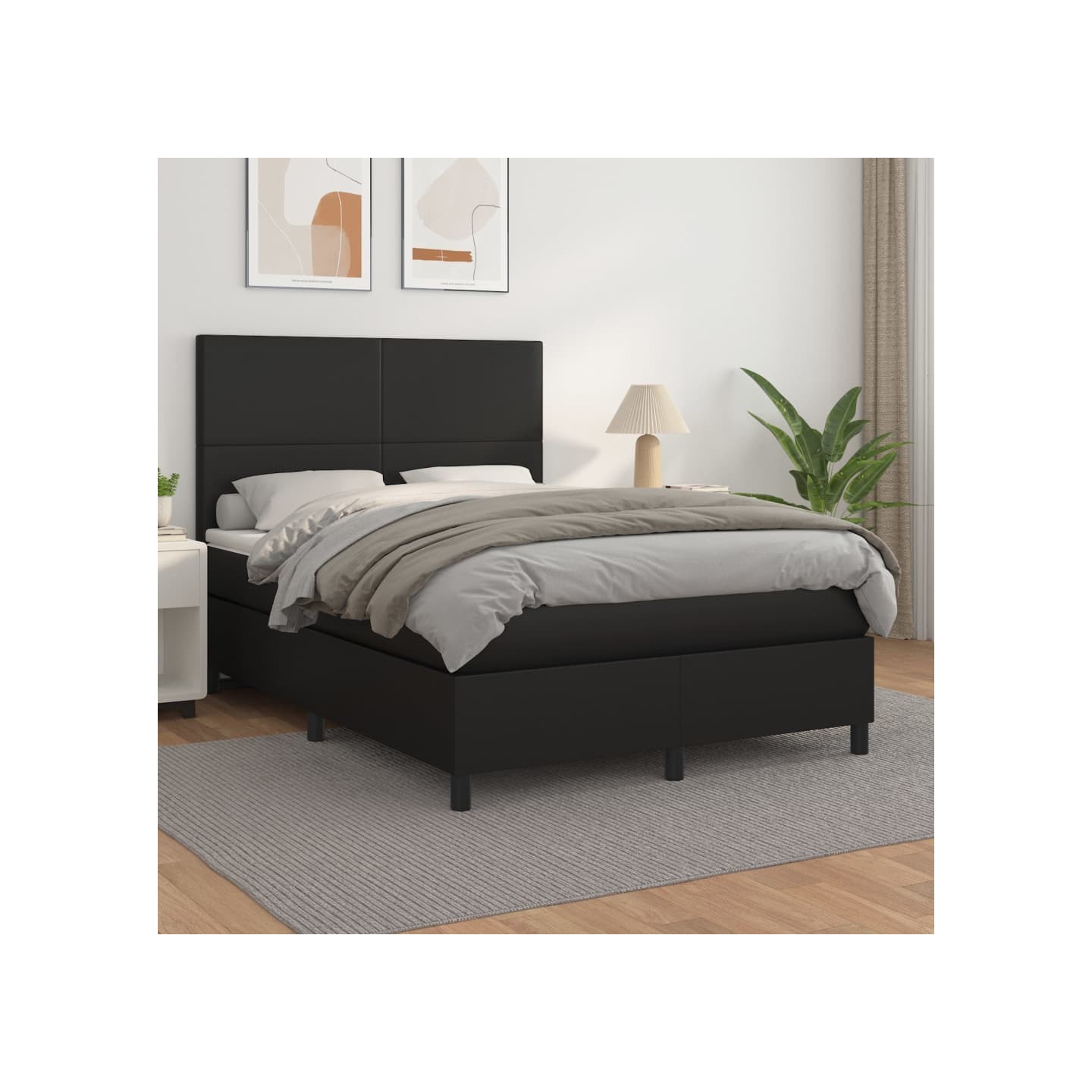 Sommier à lattes de lit avec matelas Noir 140x200 cm Similicuir