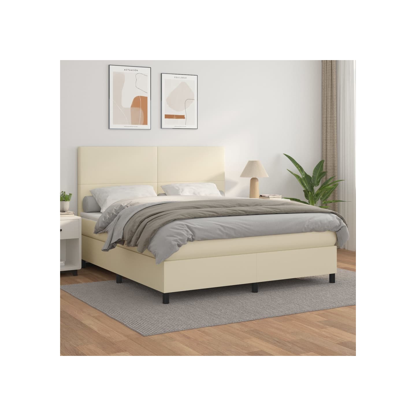 Sommier à lattes de lit avec matelas Crème 180x200cm Similicuir