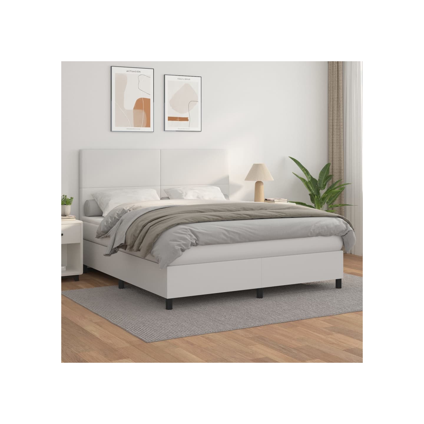 Sommier à lattes de lit avec matelas Blanc 160x200cm Similicuir