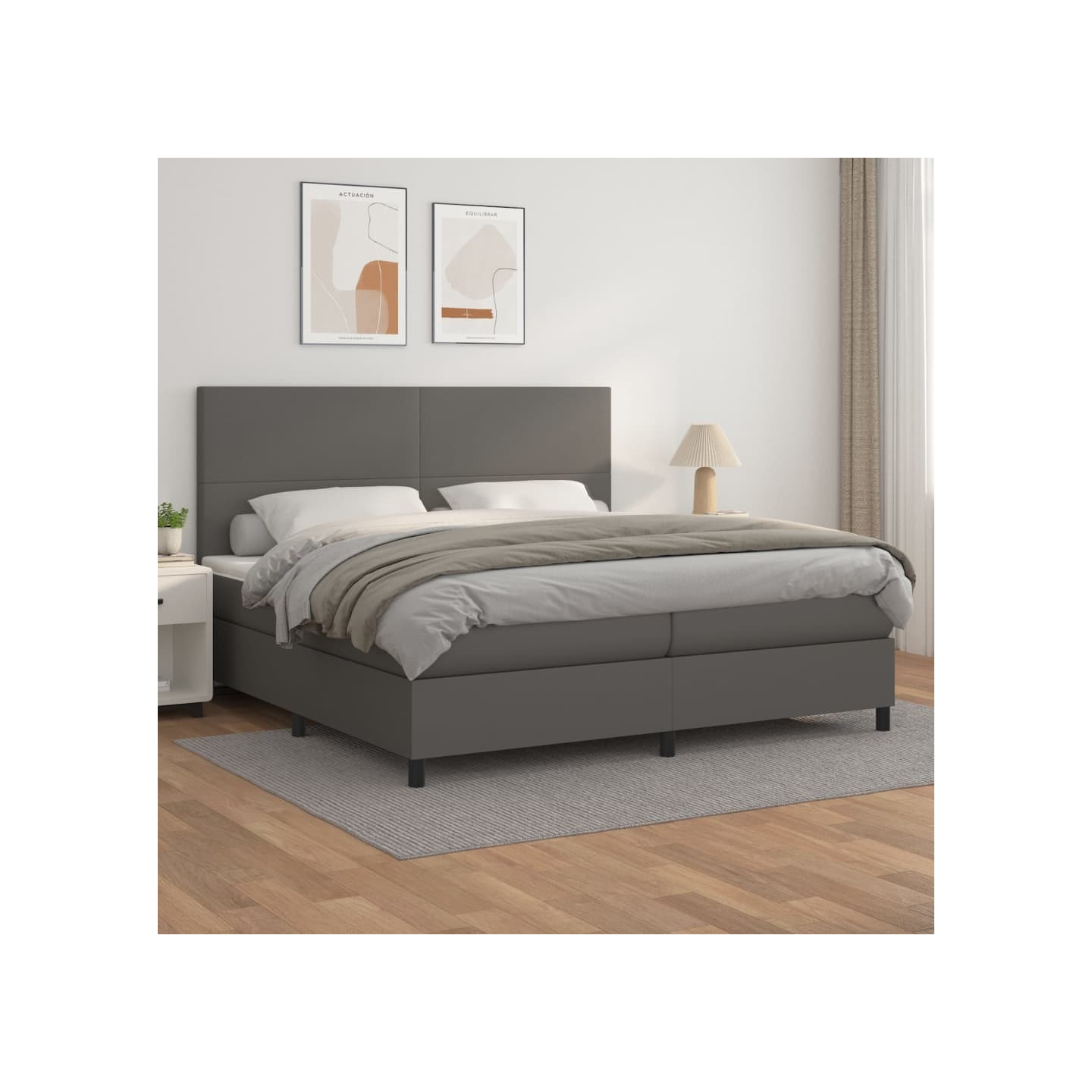 Sommier à lattes de lit avec matelas Gris 200x200 cm Similicuir