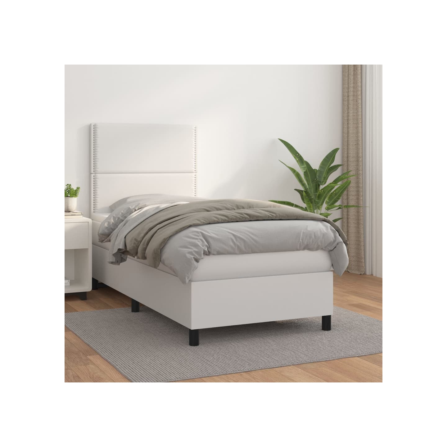 Sommier à lattes de lit avec matelas Blanc 100x200cm Similicuir
