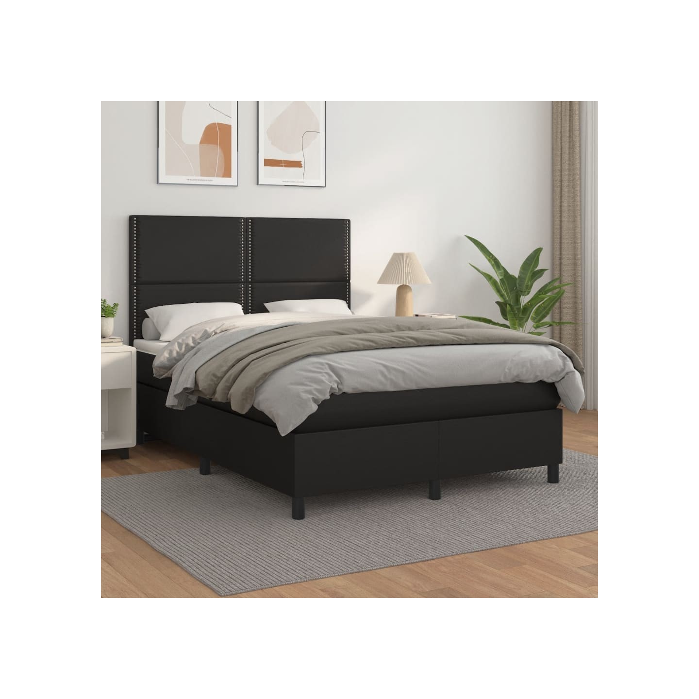 Sommier à lattes de lit avec matelas Noir 140x190 cm Similicuir