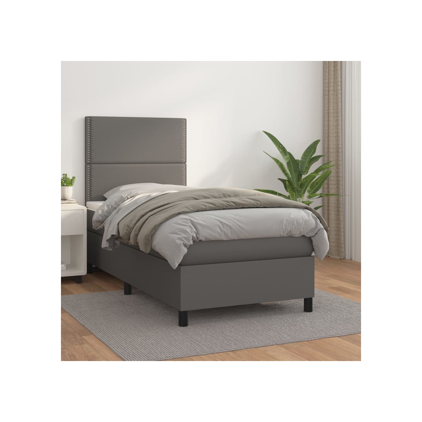 Sommier à lattes de lit avec matelas Gris 100x200 cm Similicuir