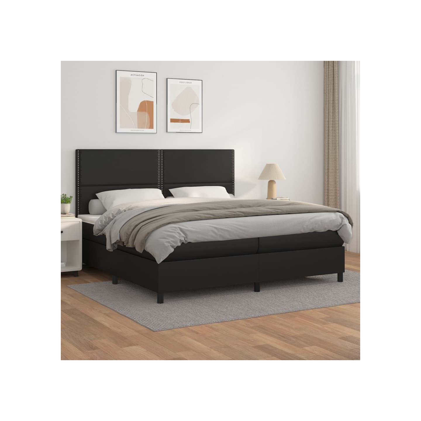 Sommier à lattes de lit avec matelas Noir 200x200 cm Similicuir