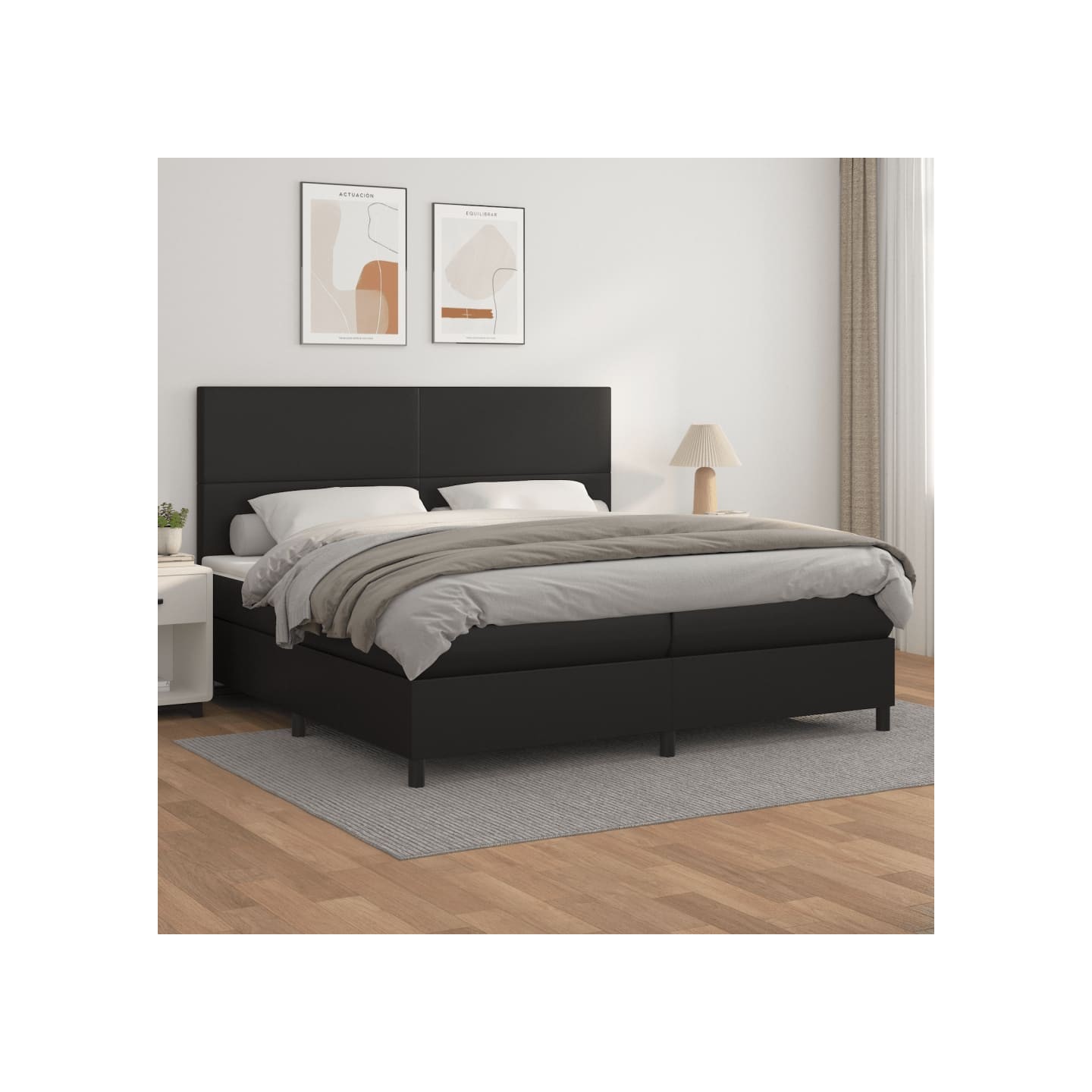 Sommier à lattes de lit avec matelas Noir 200x200 cm Similicuir