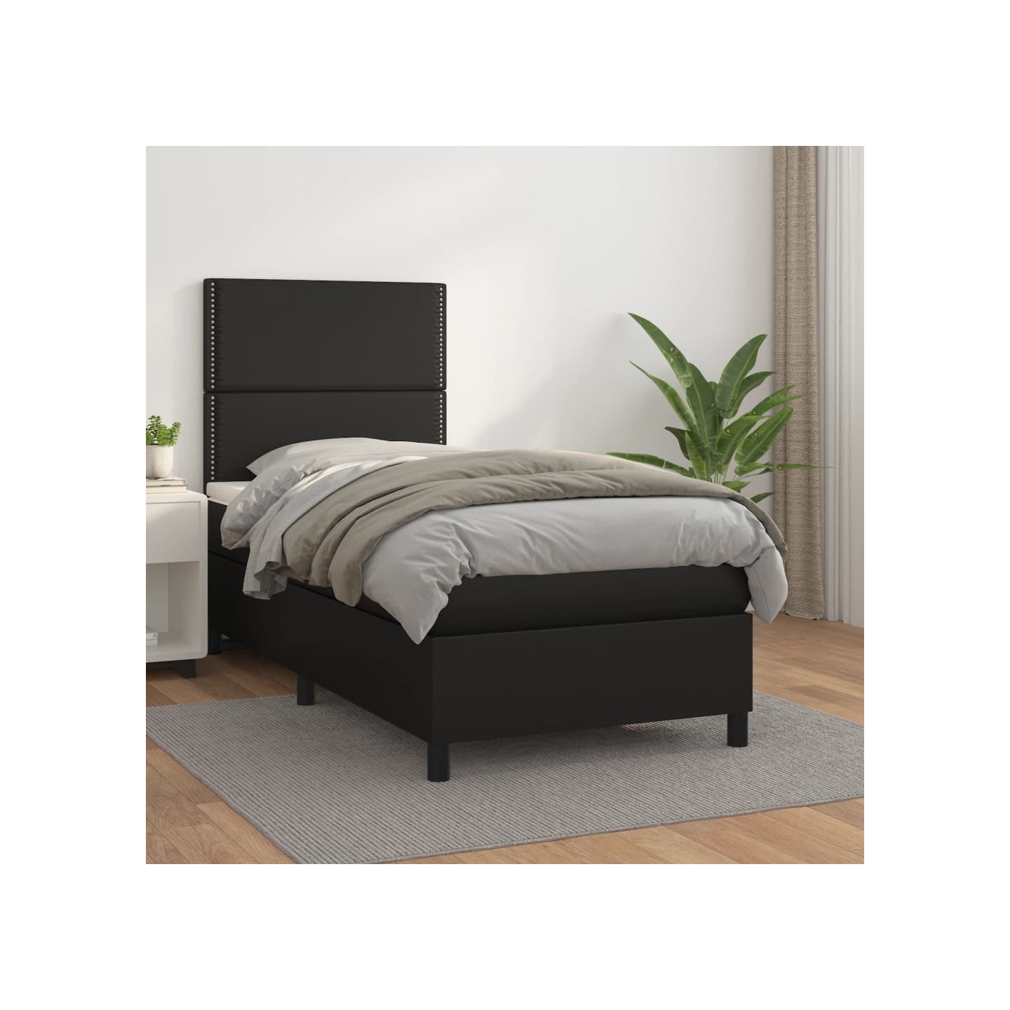 Sommier à lattes de lit avec matelas Noir 90x190 cm Similicuir