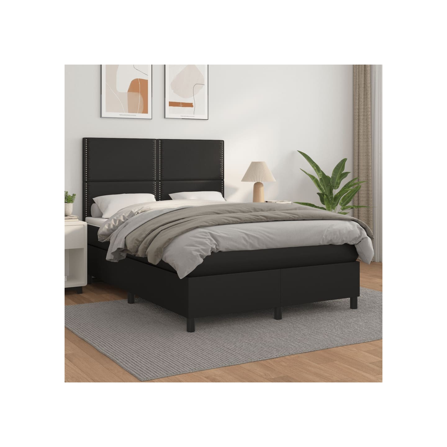 Sommier à lattes de lit avec matelas Noir 140x200 cm Similicuir