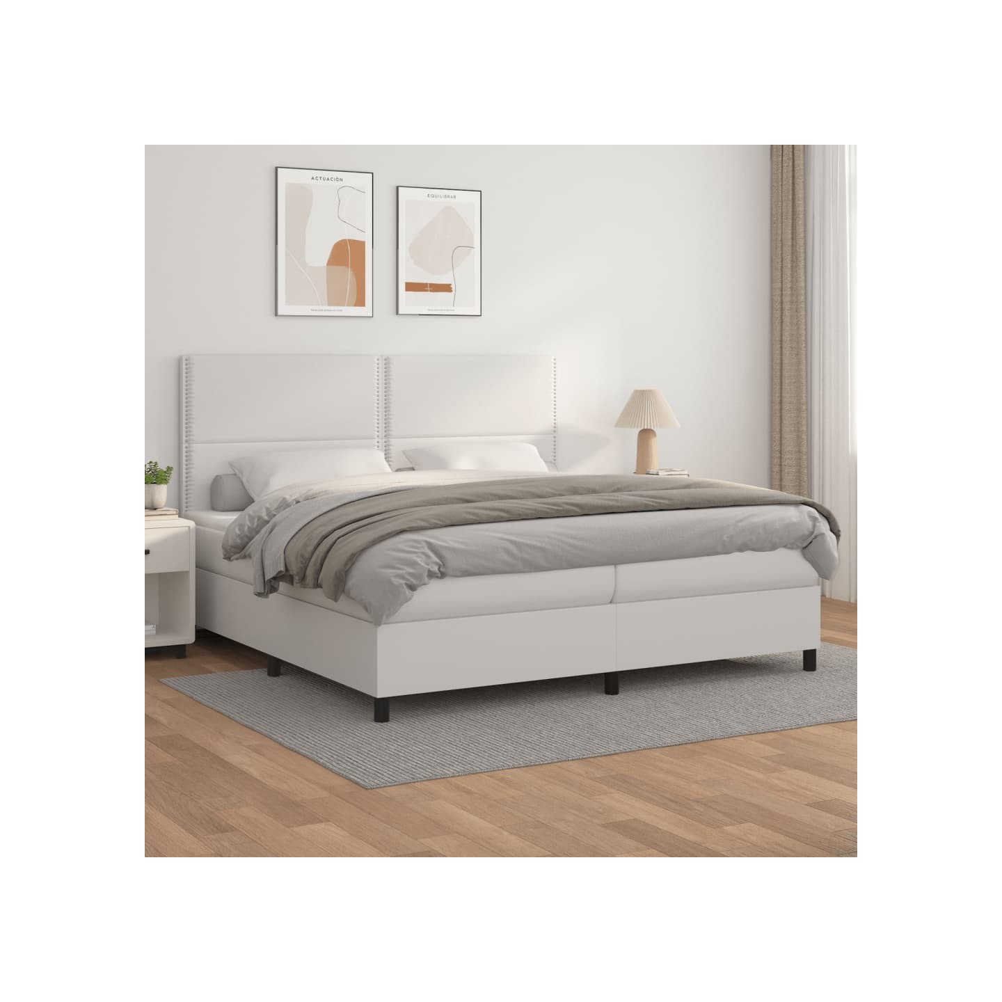 Sommier à lattes de lit avec matelas Blanc 200x200cm Similicuir