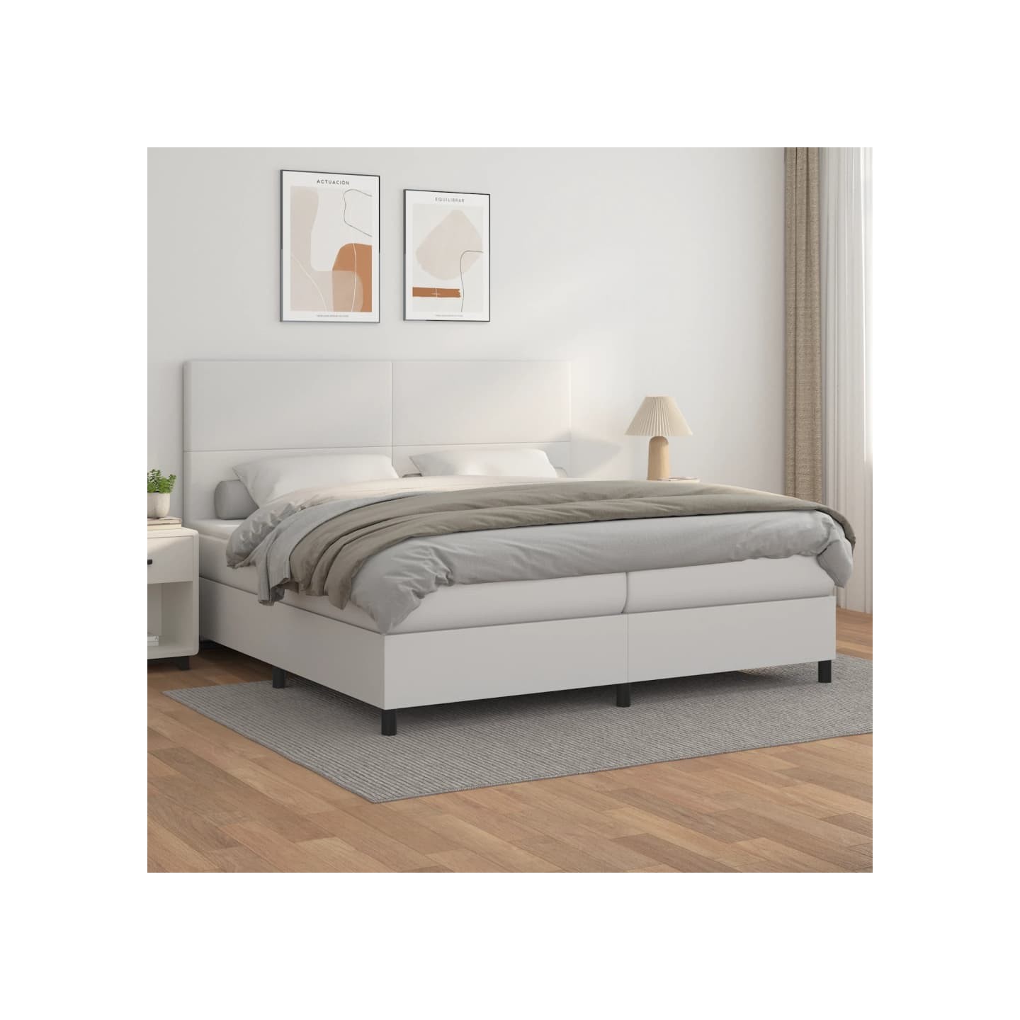 Sommier à lattes de lit avec matelas Blanc 200x200cm Similicuir