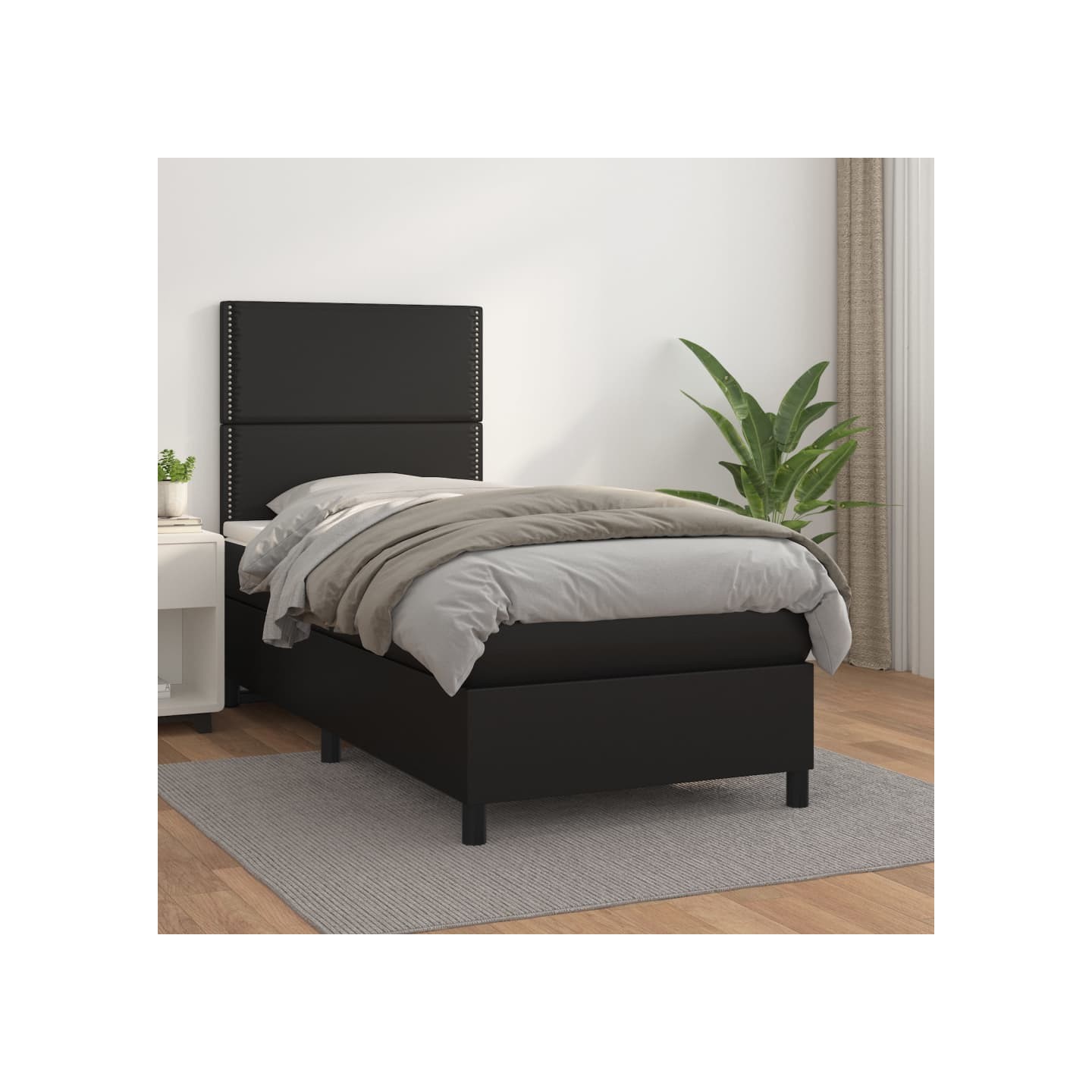 Sommier à lattes de lit avec matelas Noir 90x200 cm Similicuir