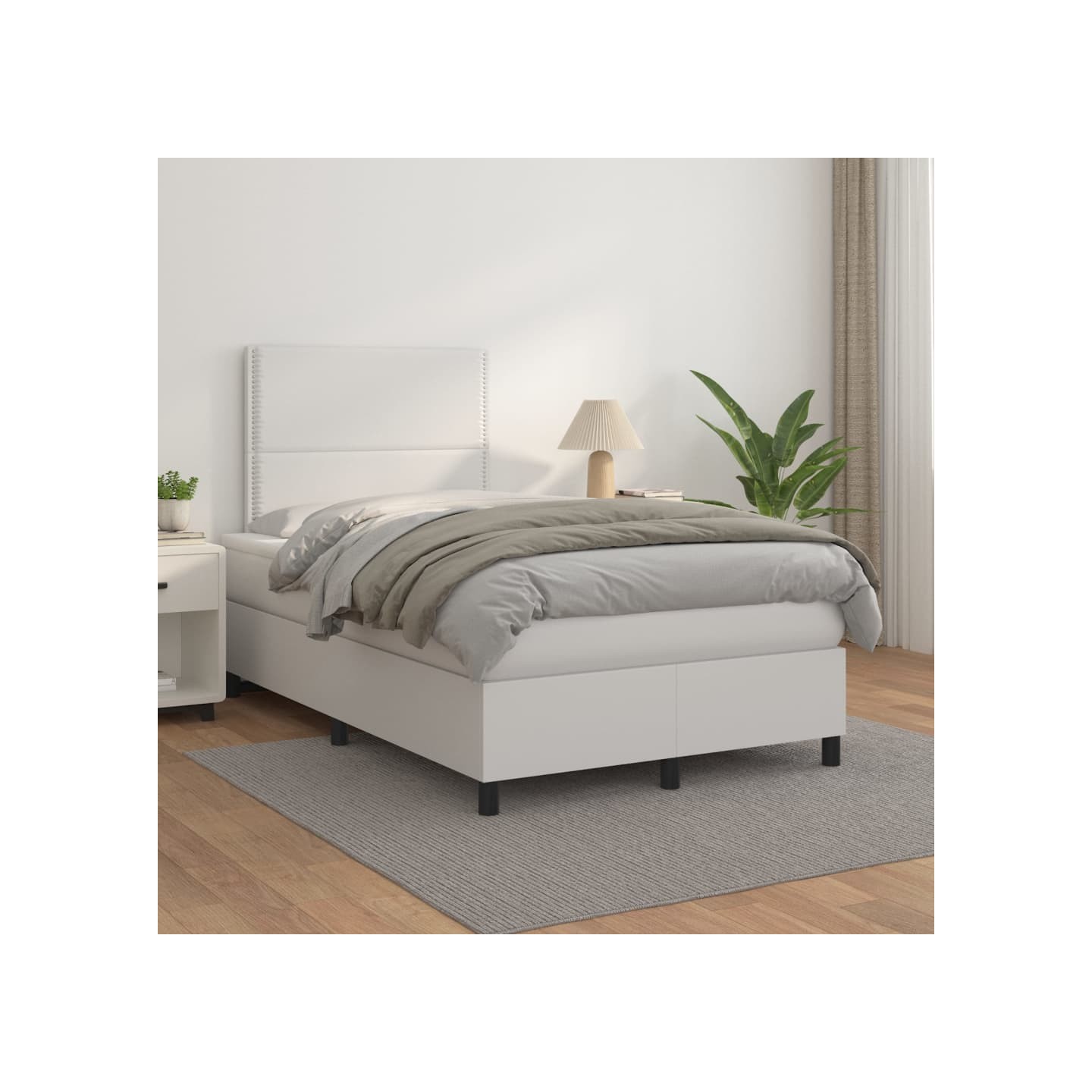 Sommier à lattes de lit avec matelas Blanc 120x200cm Similicuir