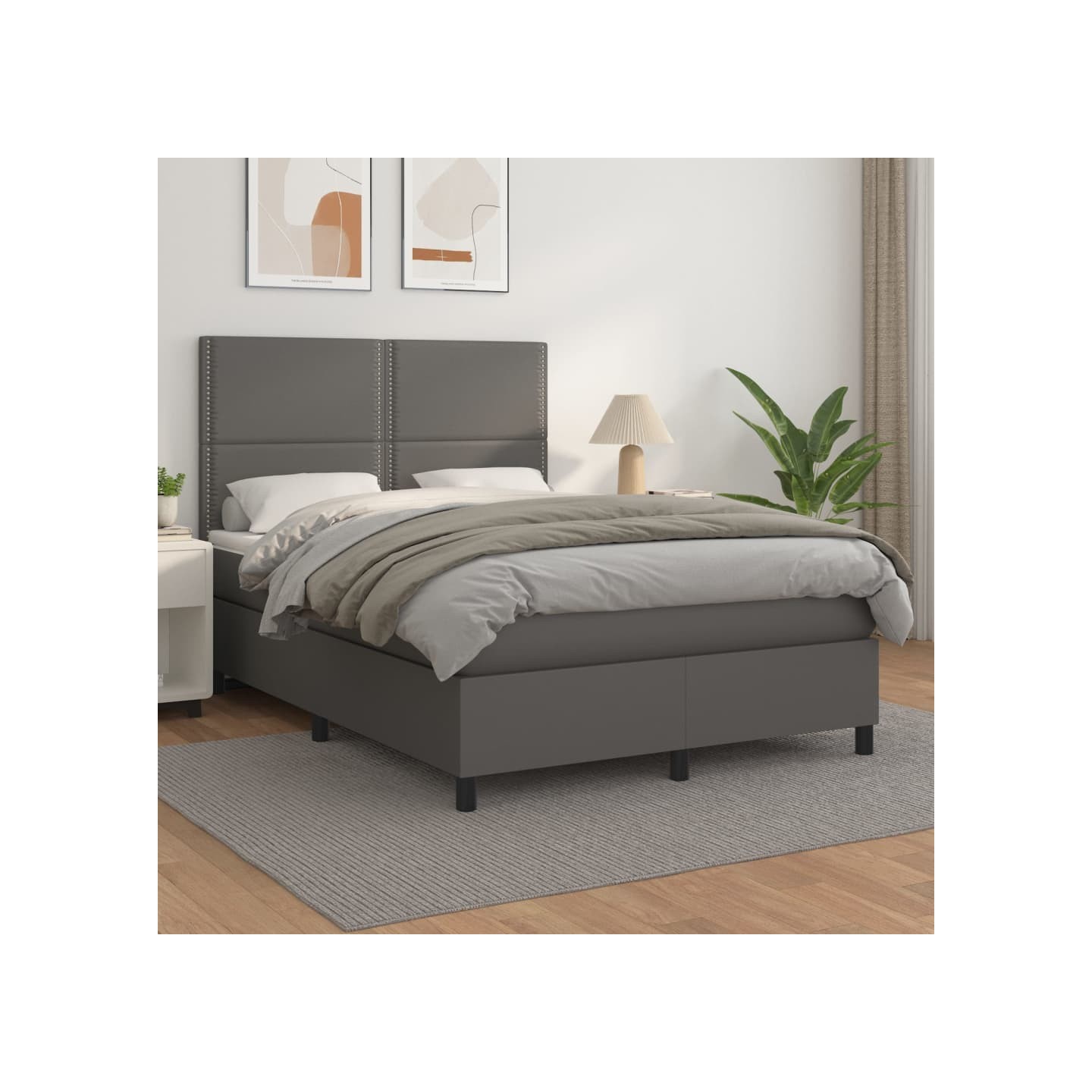 Sommier à lattes de lit avec matelas Gris 140x200 cm Similicuir