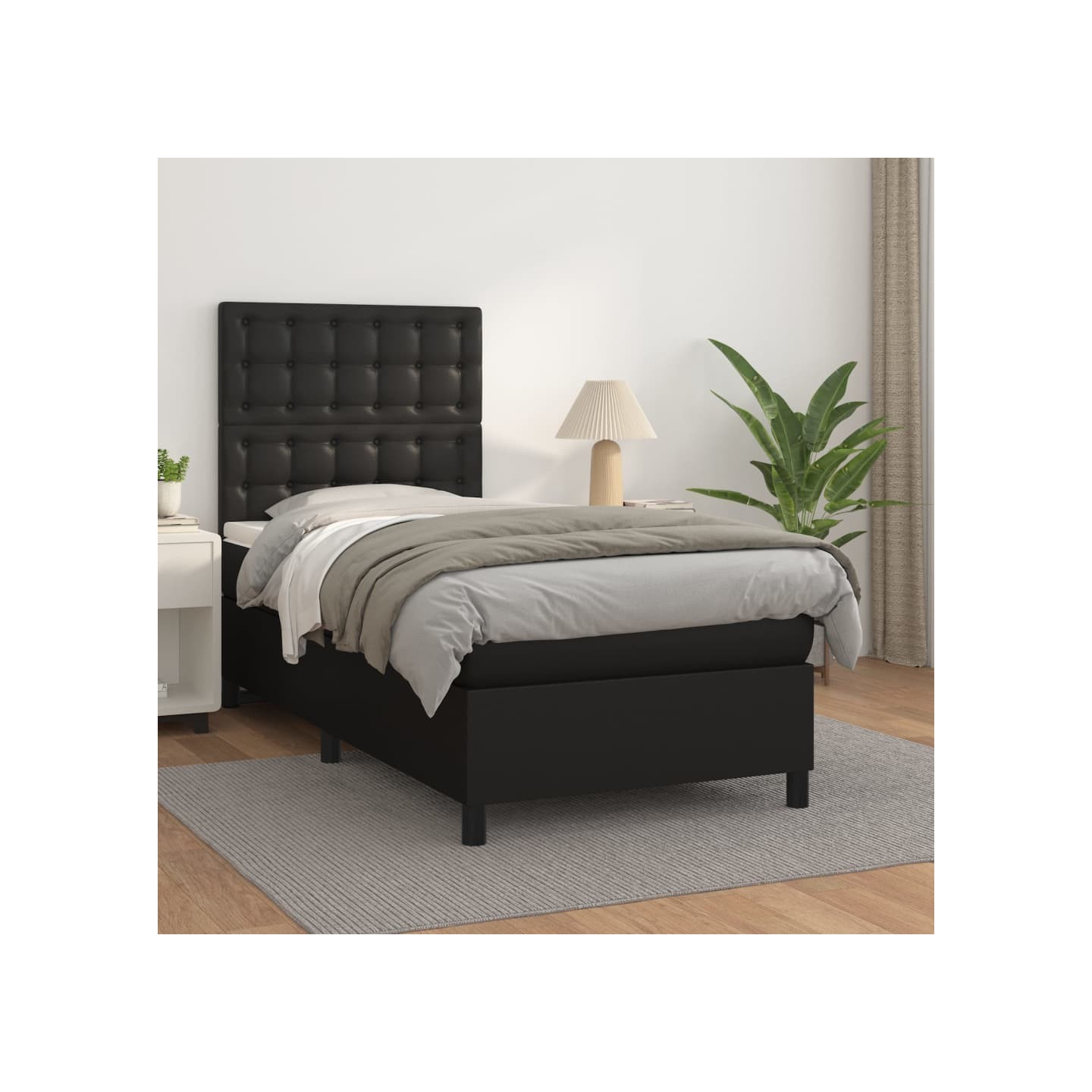 Sommier à lattes de lit avec matelas Noir 90x190 cm Similicuir
