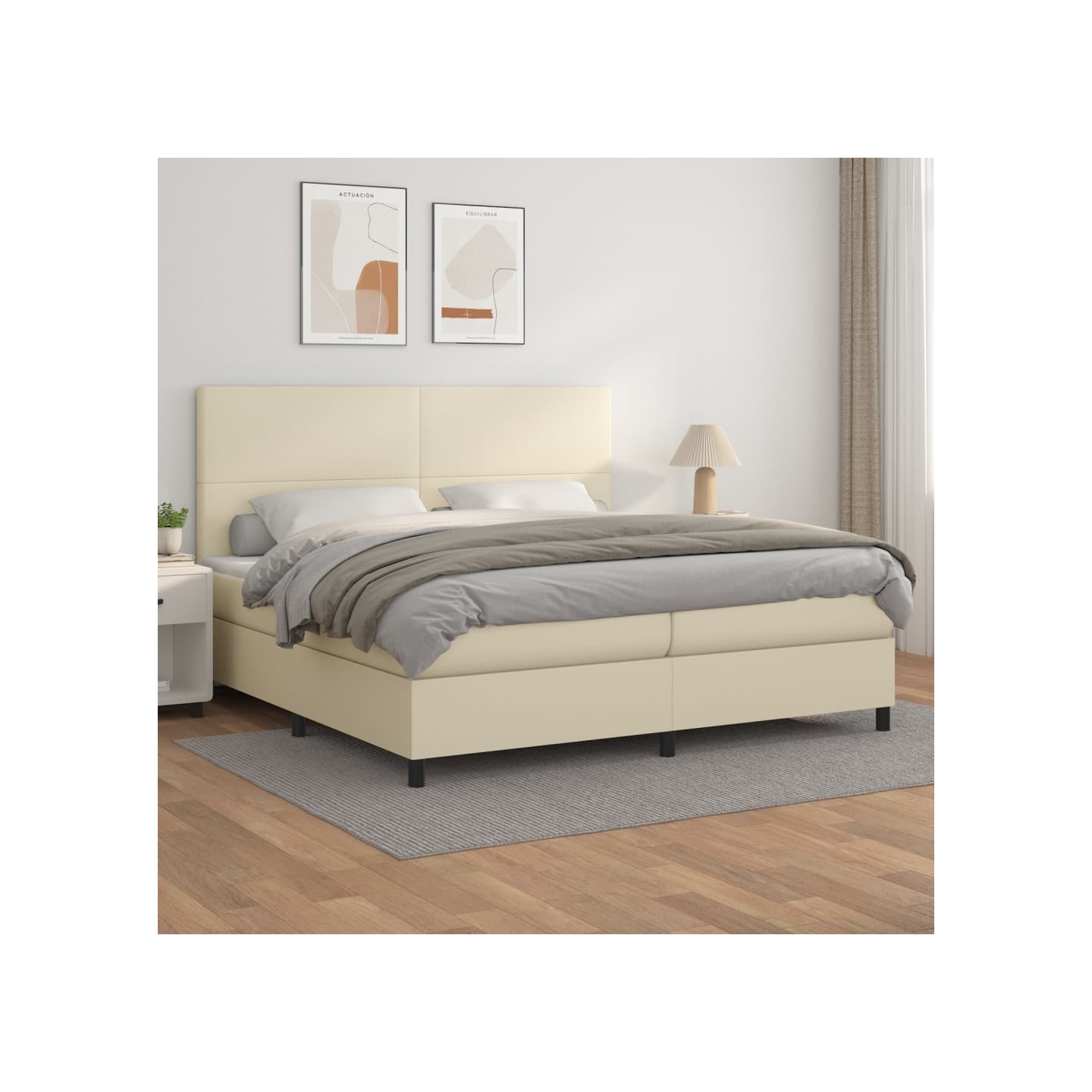 Sommier à lattes de lit avec matelas Crème 200x200cm Similicuir