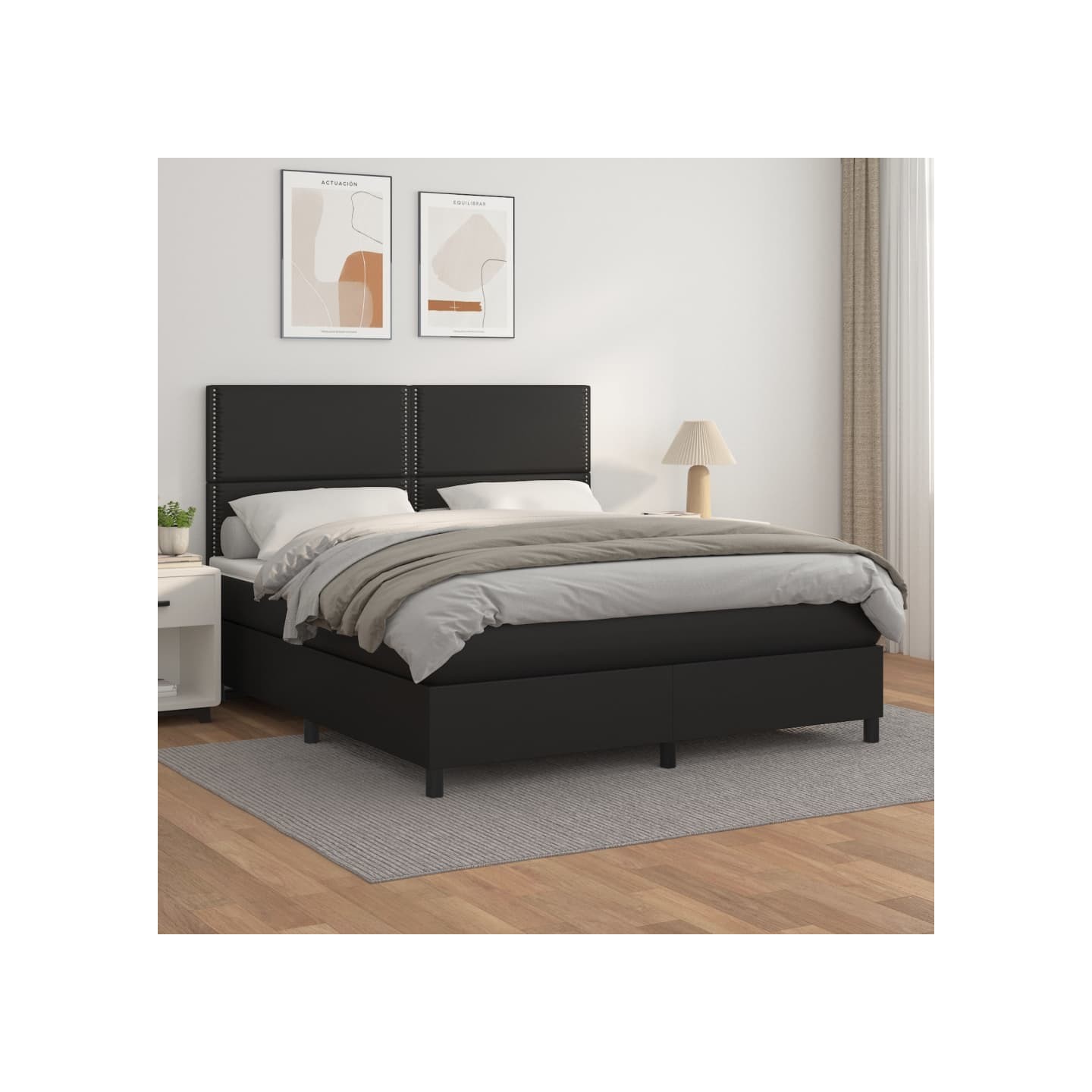 Sommier à lattes de lit avec matelas Noir 180x200 cm Similicuir