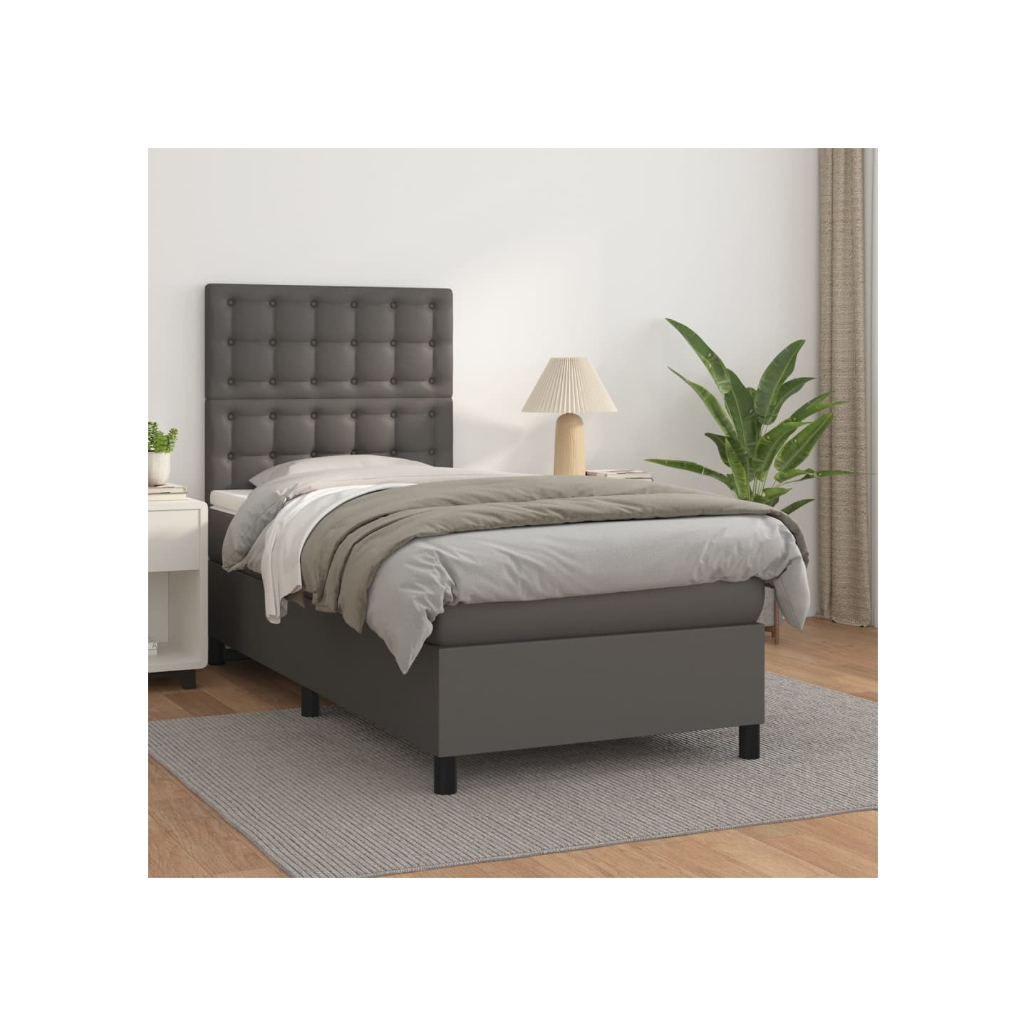 Sommier à lattes de lit avec matelas Gris 90x200 cm Similicuir