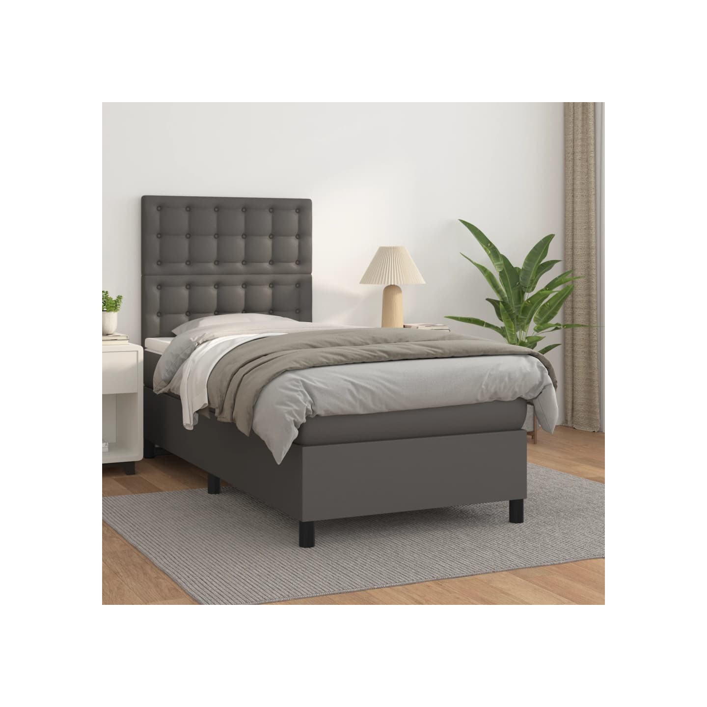 Sommier à lattes de lit avec matelas Gris 90x190 cm Similicuir