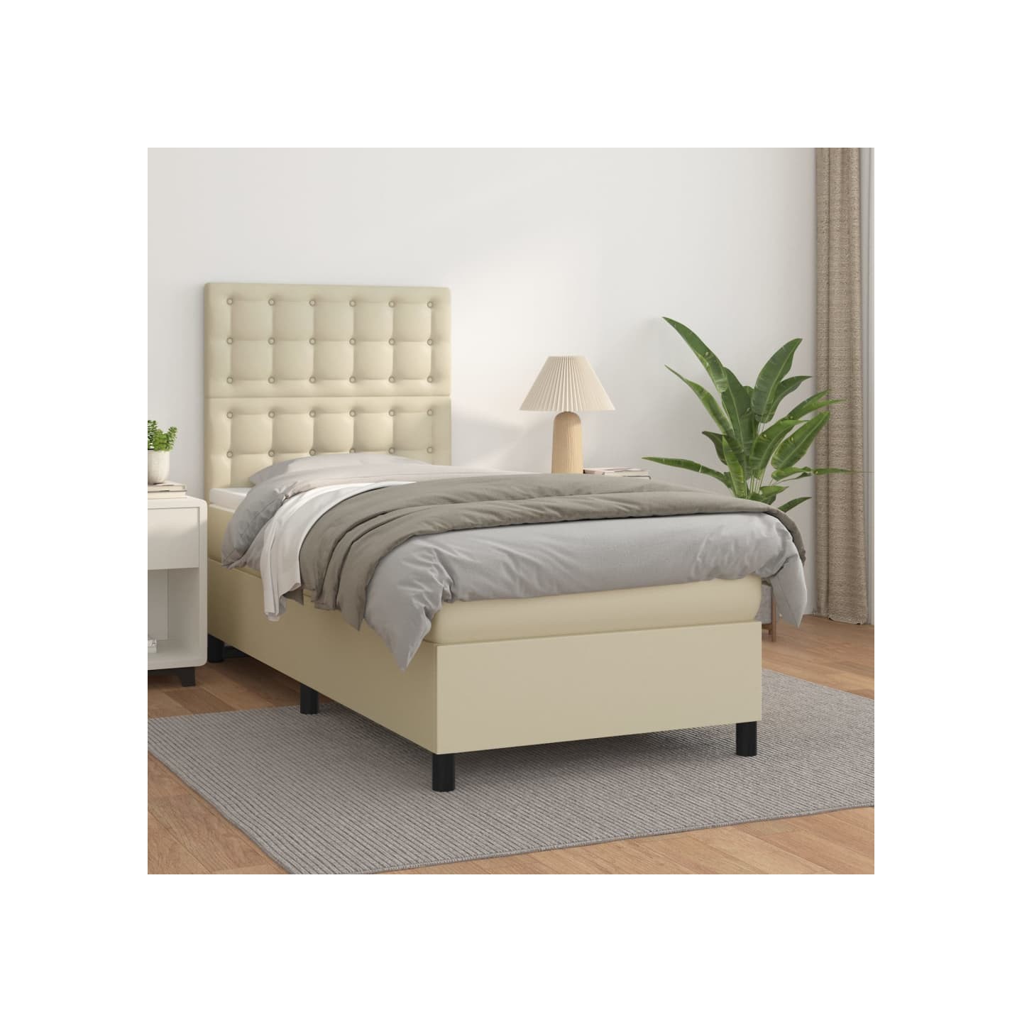 Sommier à lattes de lit avec matelas Crème 90x190 cm Similicuir