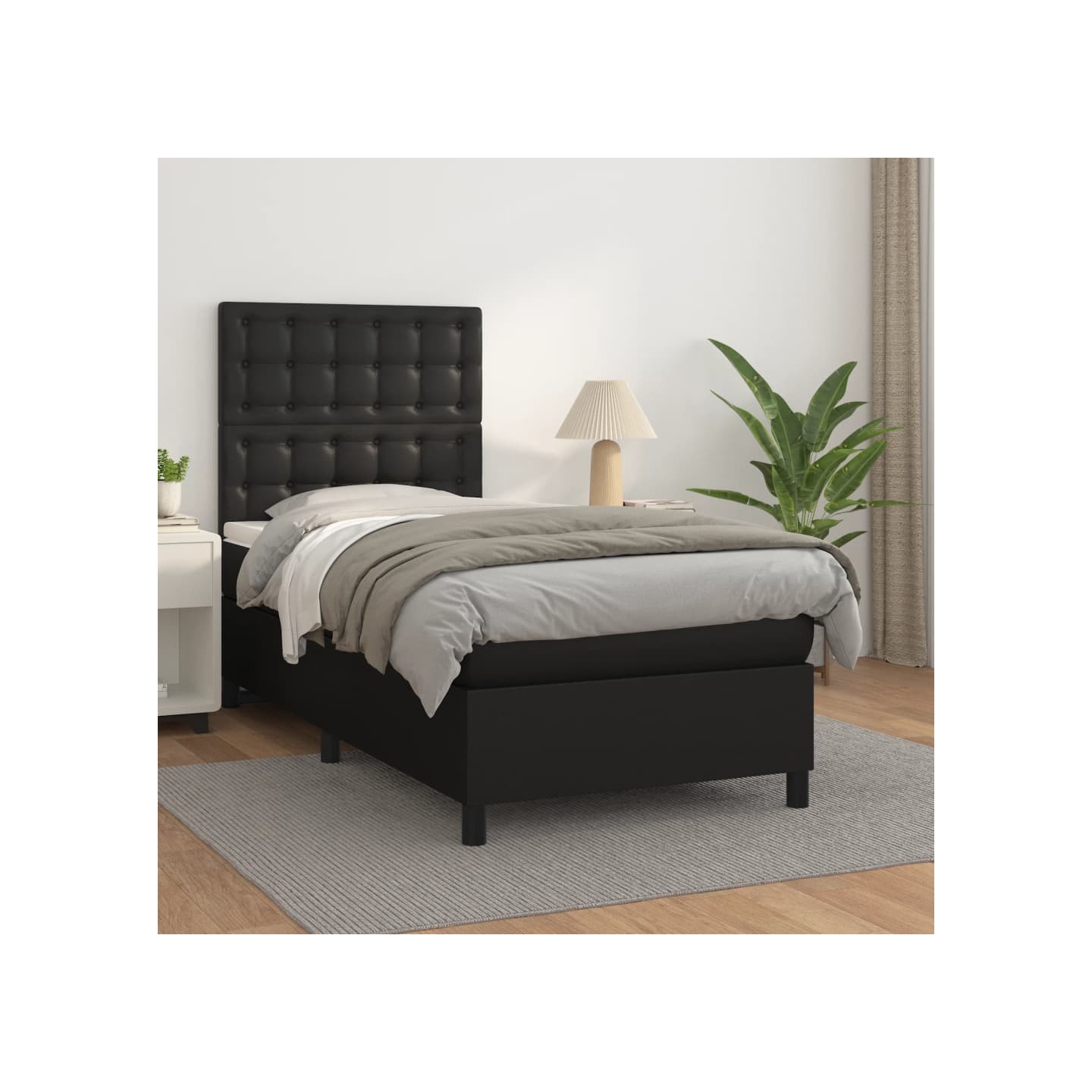 Sommier à lattes de lit avec matelas Noir 90x200 cm Similicuir