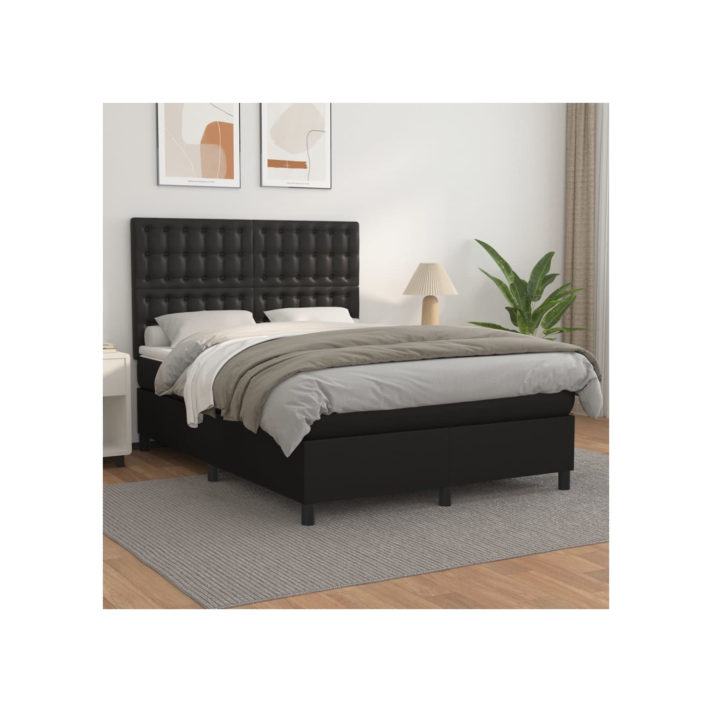 Sommier à lattes de lit avec matelas Noir 140x200 cm Similicuir