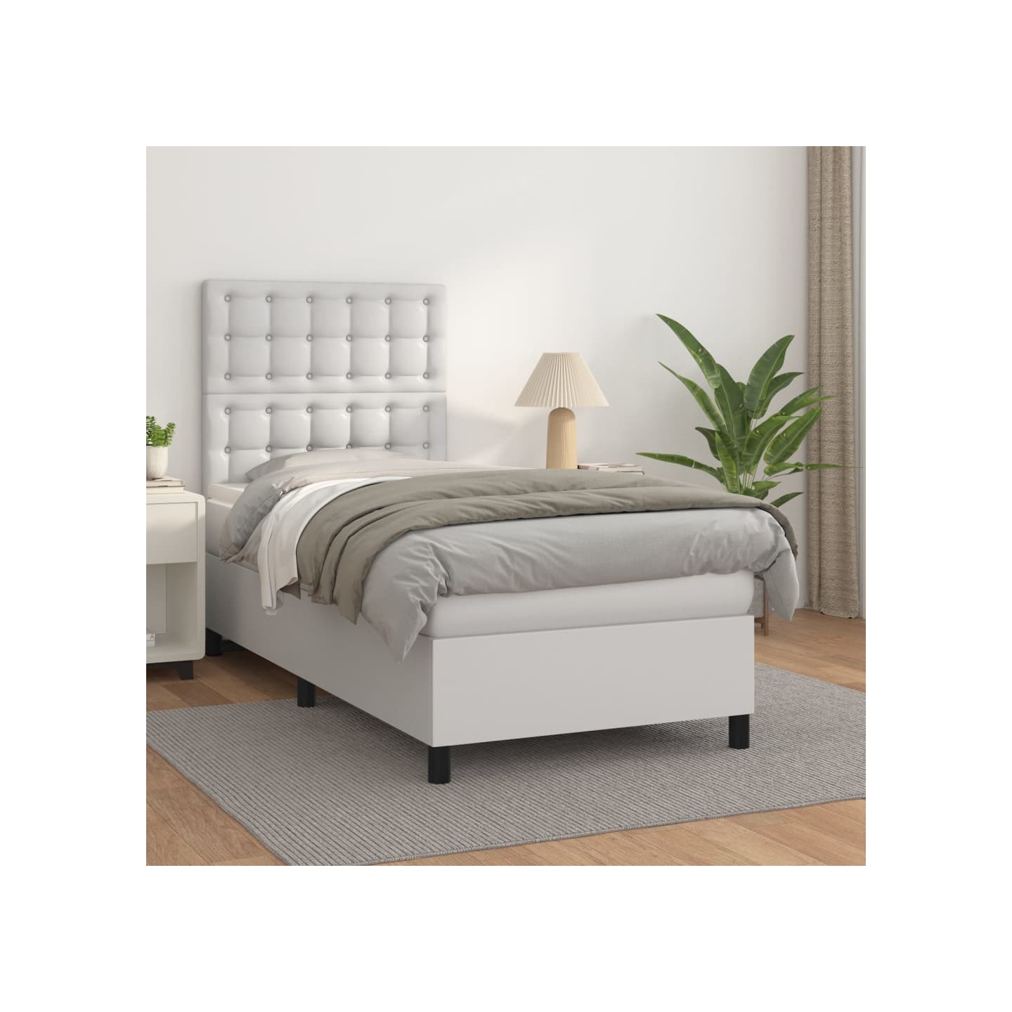 Sommier à lattes de lit avec matelas Blanc 90x200 cm Similicuir