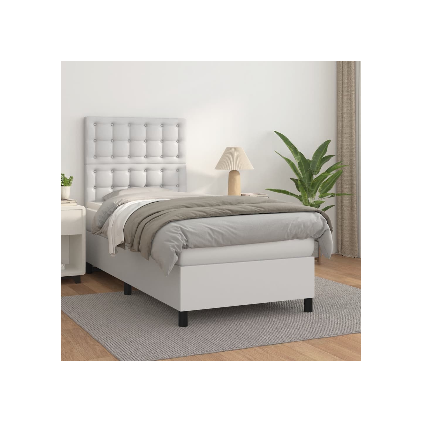 Sommier à lattes de lit avec matelas Blanc 100x200cm Similicuir