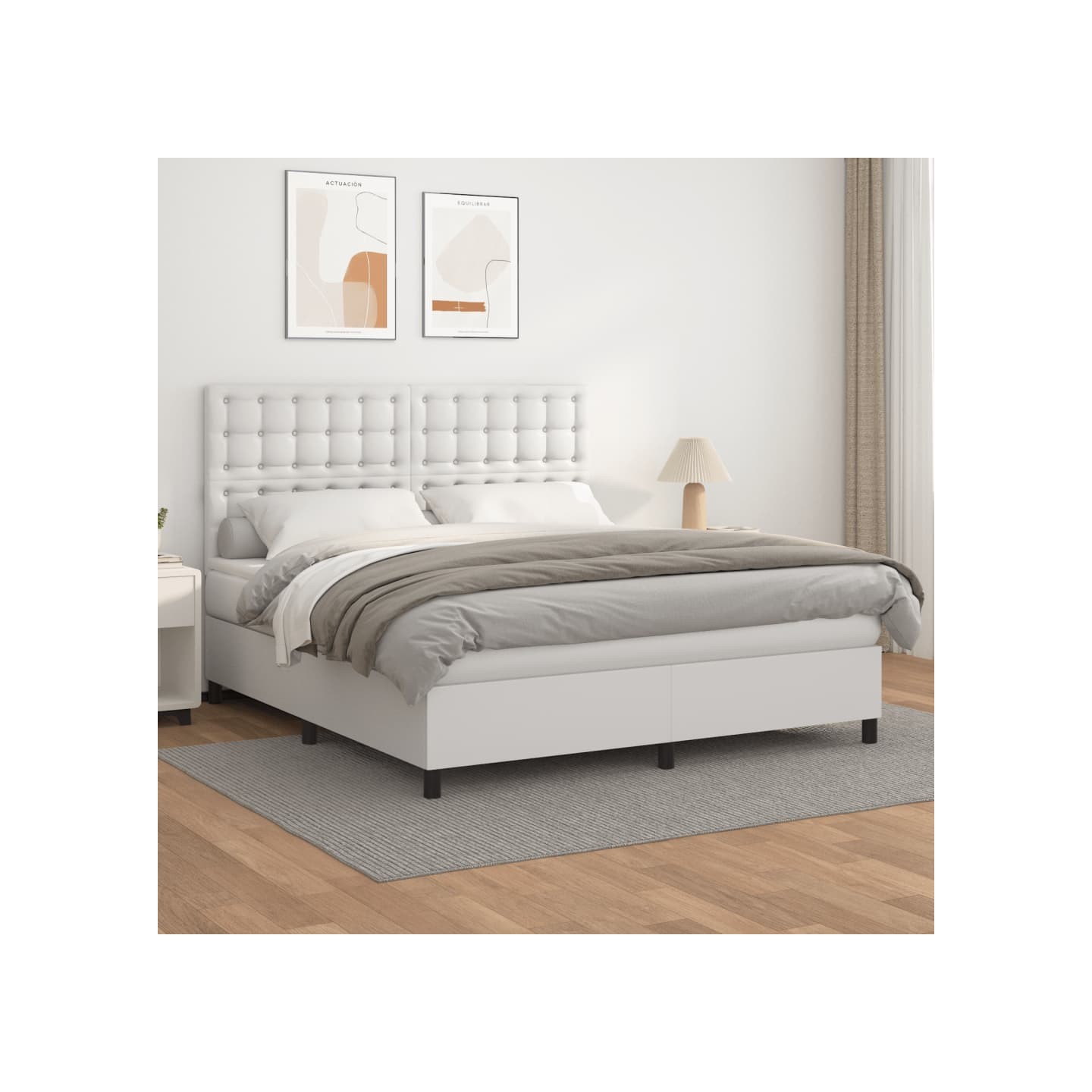 Sommier à lattes de lit avec matelas Blanc 160x200cm Similicuir