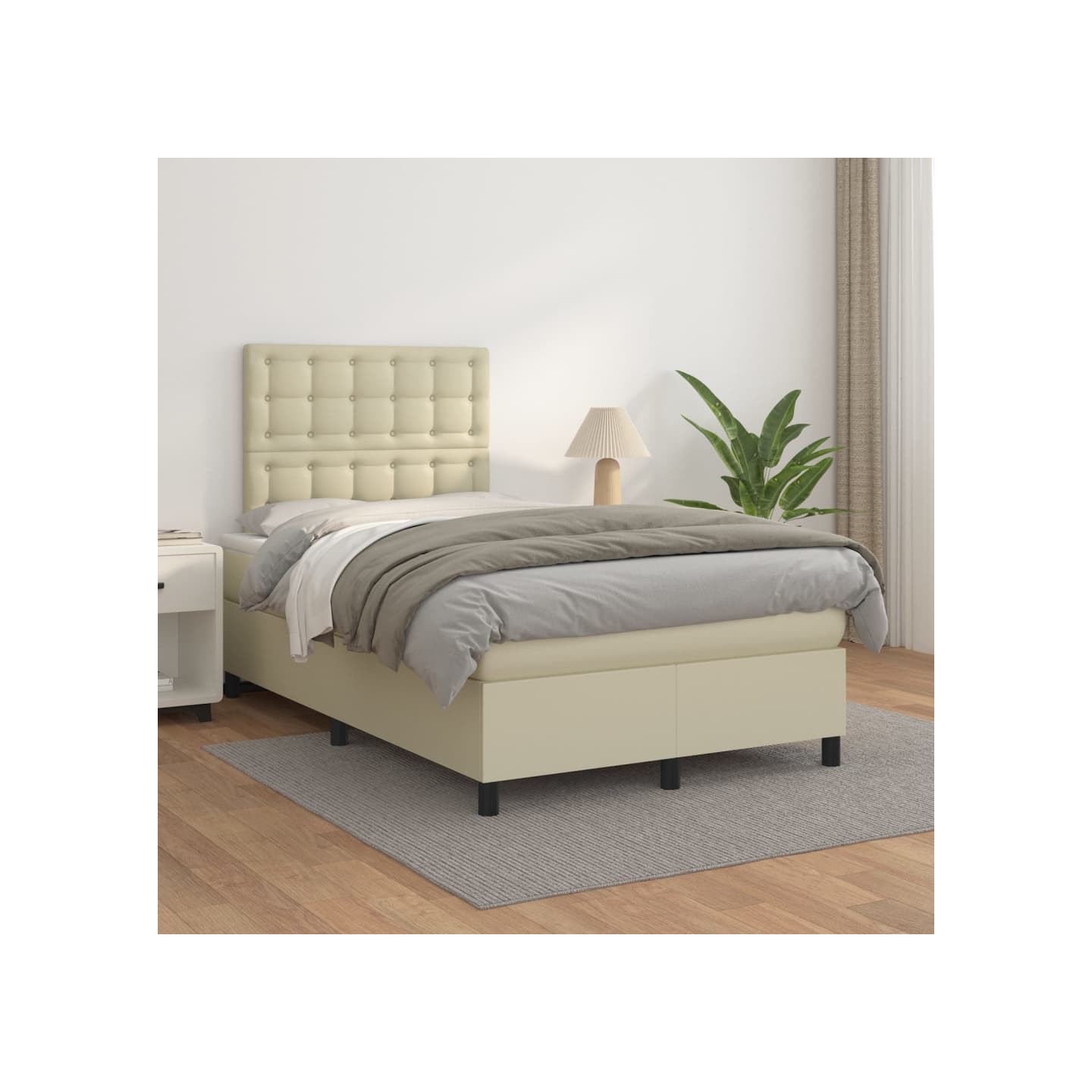 Sommier à lattes de lit avec matelas Crème 120x200cm Similicuir