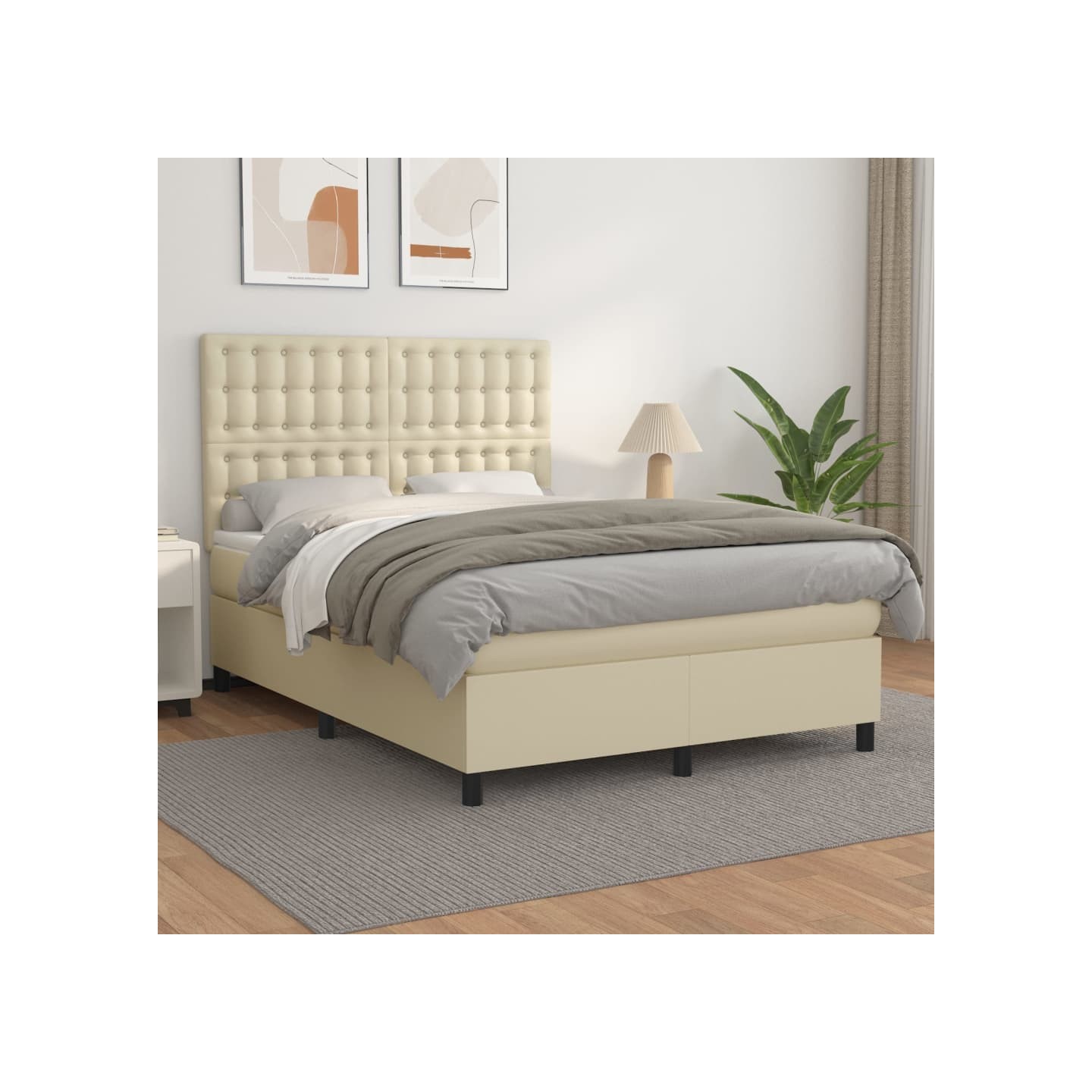 Sommier à lattes de lit avec matelas Crème 140x190cm Similicuir