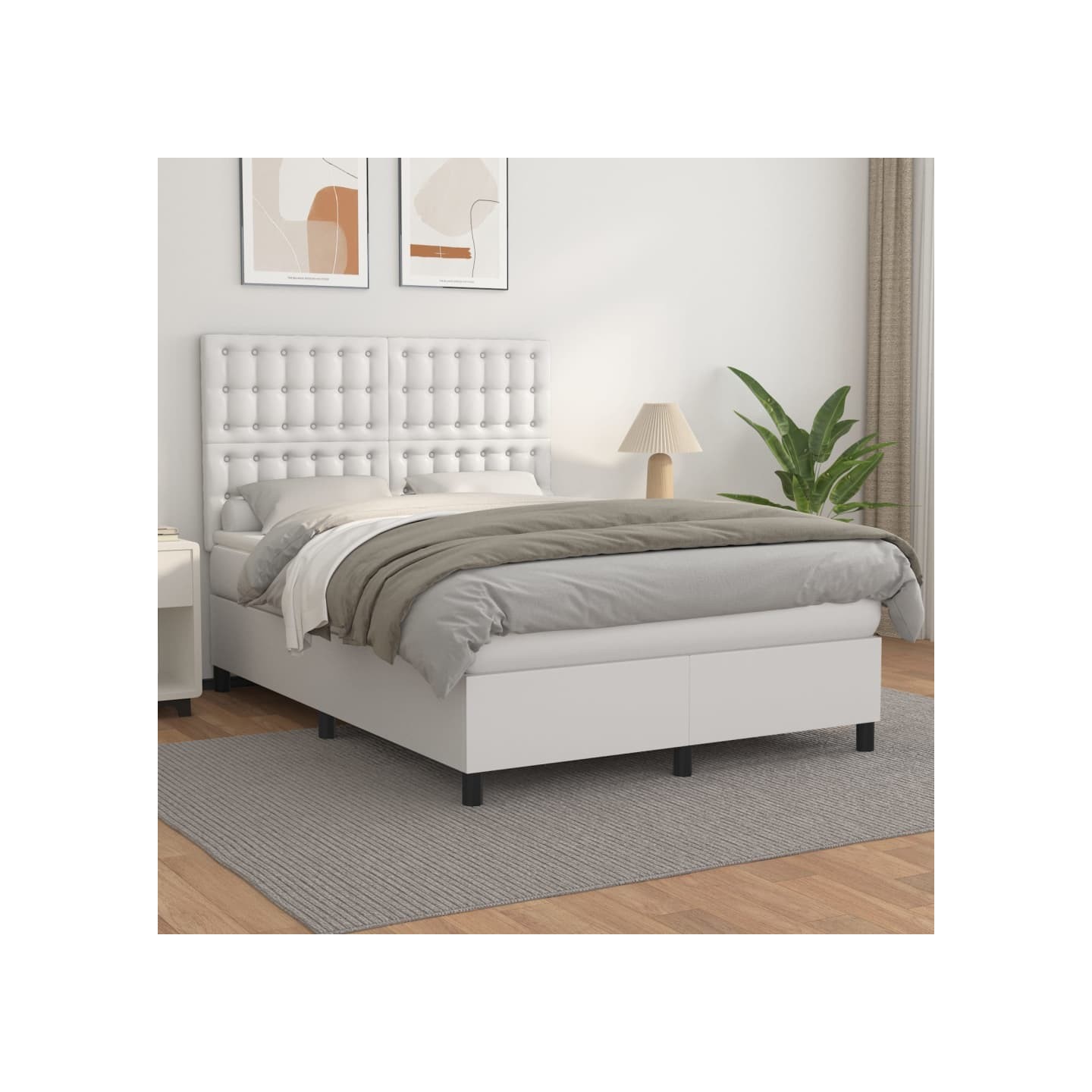 Sommier à lattes de lit avec matelas Blanc 140x200cm Similicuir