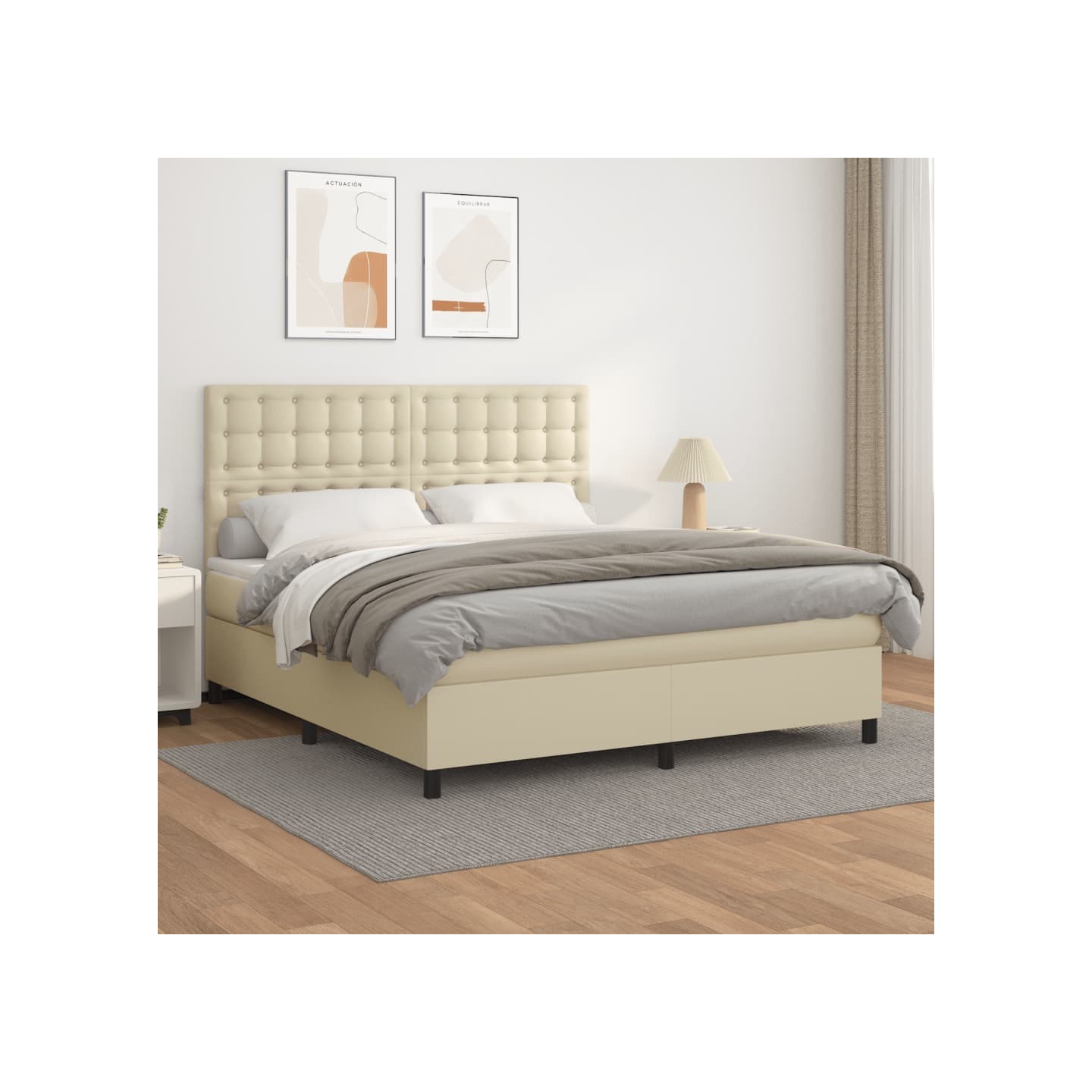 Sommier à lattes de lit avec matelas Crème 160x200cm Similicuir